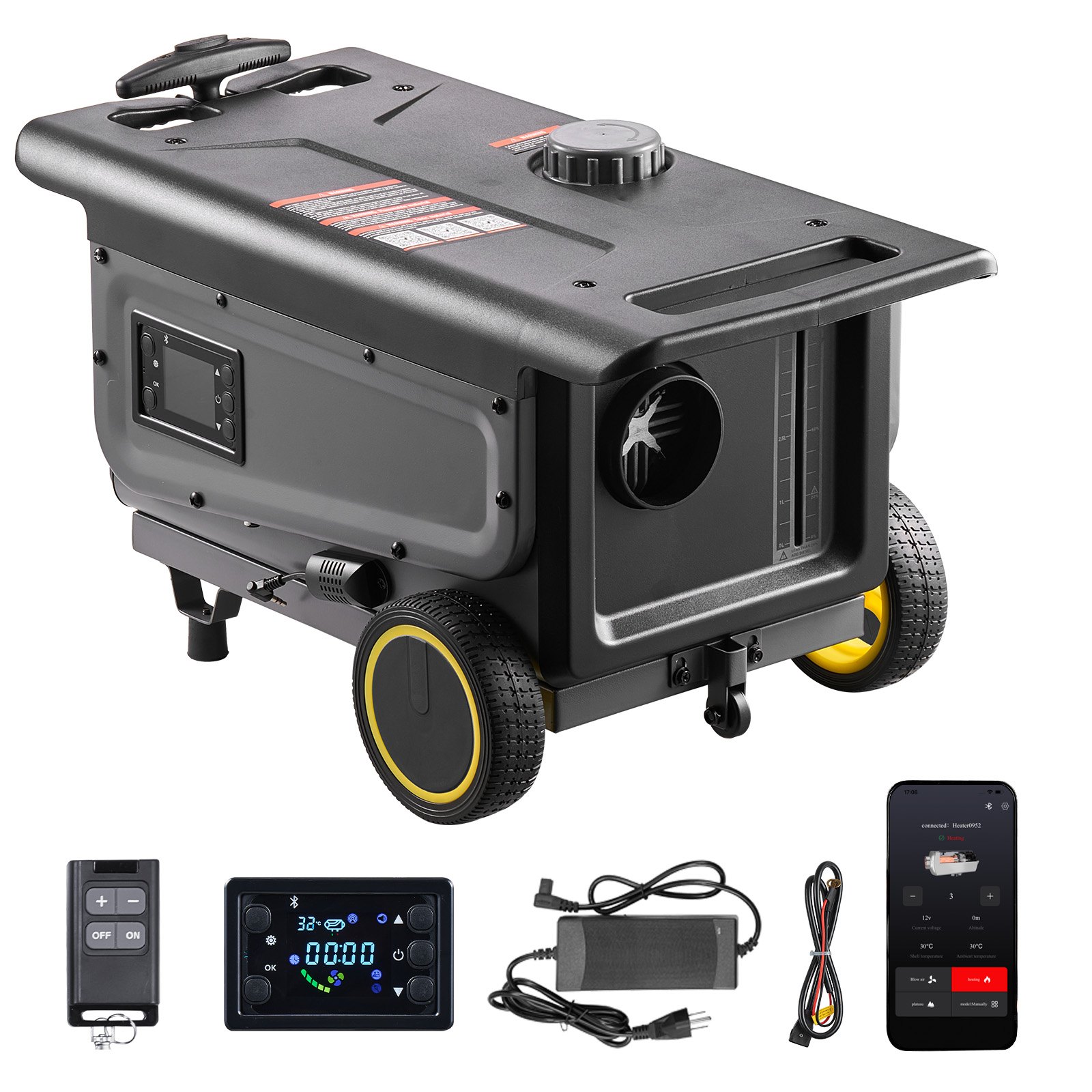 Dieselheizung 8 KW DC 12 V/24 V Tragbarer All In One Diesel-Lufterhitzer Mit Bluetooth-App-Steuerung & Fernbedienung & LCD-Bildschirm Trolley-Design 5 L Kraftstofftank Für Lkw