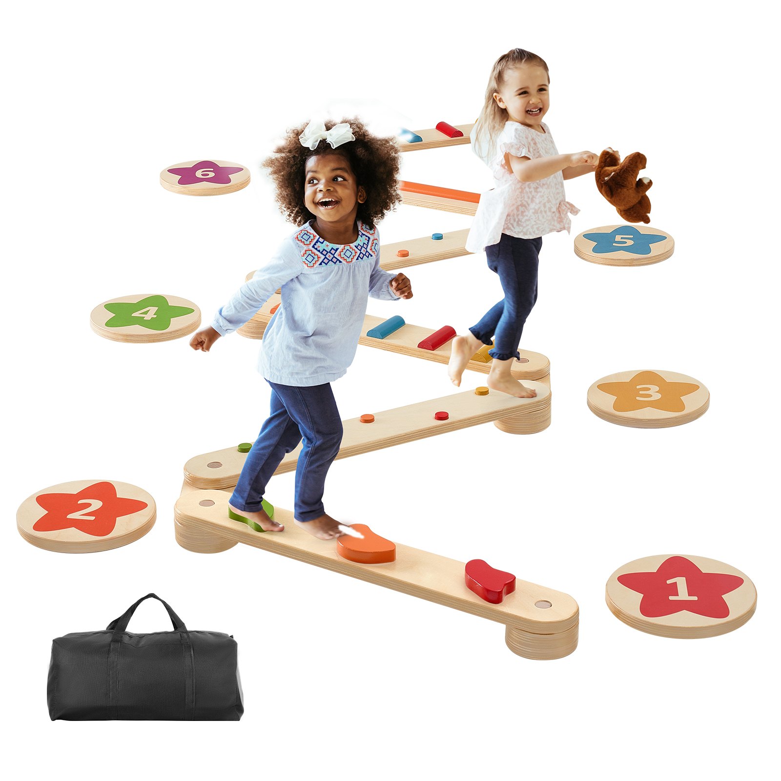 VEVOR Balance Beam Trittsteine, 6-teiliges Balance-Board aus Holz für Kleinkinder, fördert Koordination und Grobmotorik_voghion.com
