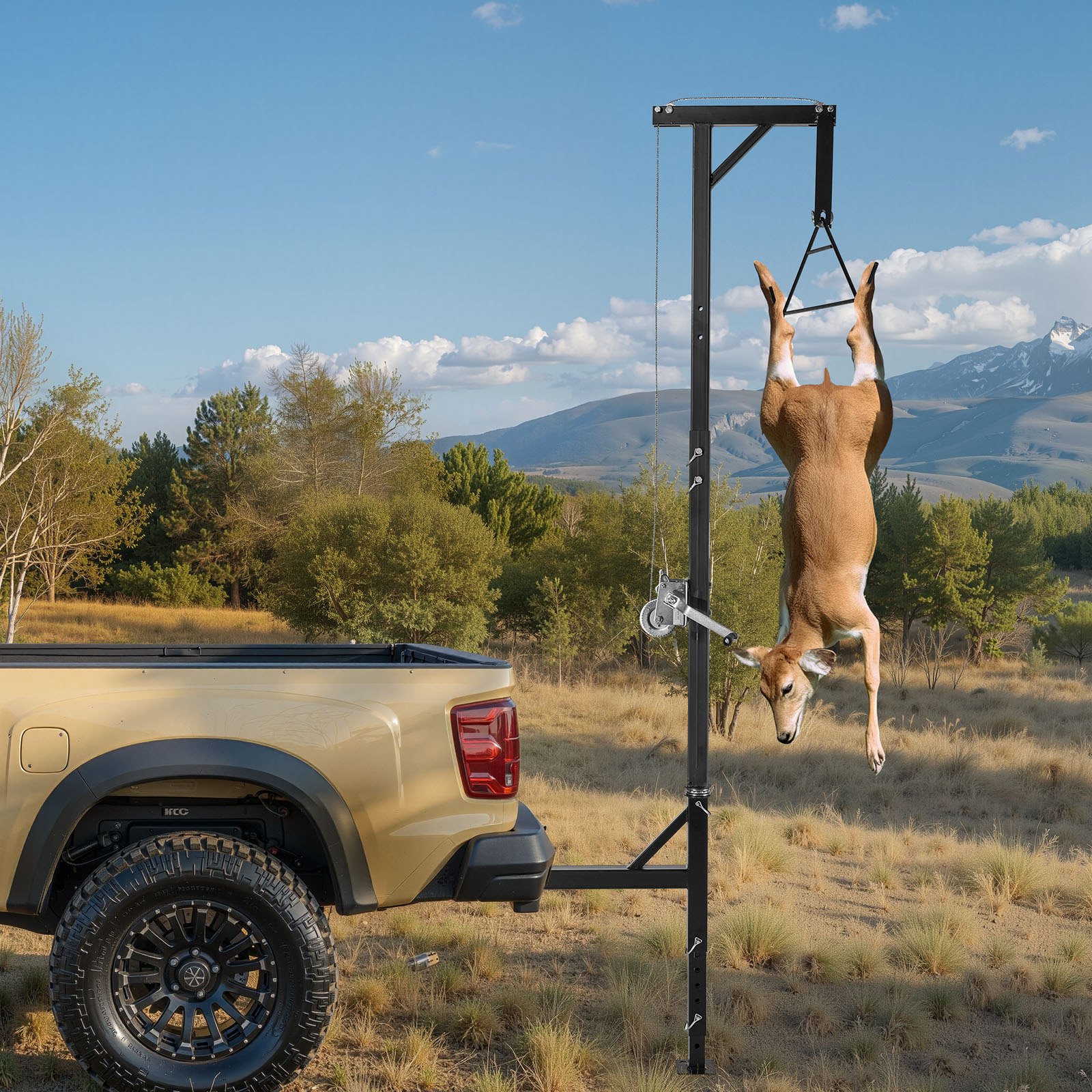 Wildhebevorrichtung mit Seilwinde und Sattelkupplung, 600 lbs Tragkraft, LKW-Wildhebevorrichtung mit 2-Zoll-Aufnahme, 360-Grad-Drehachse und verstellbarer Höhe_voghion.com