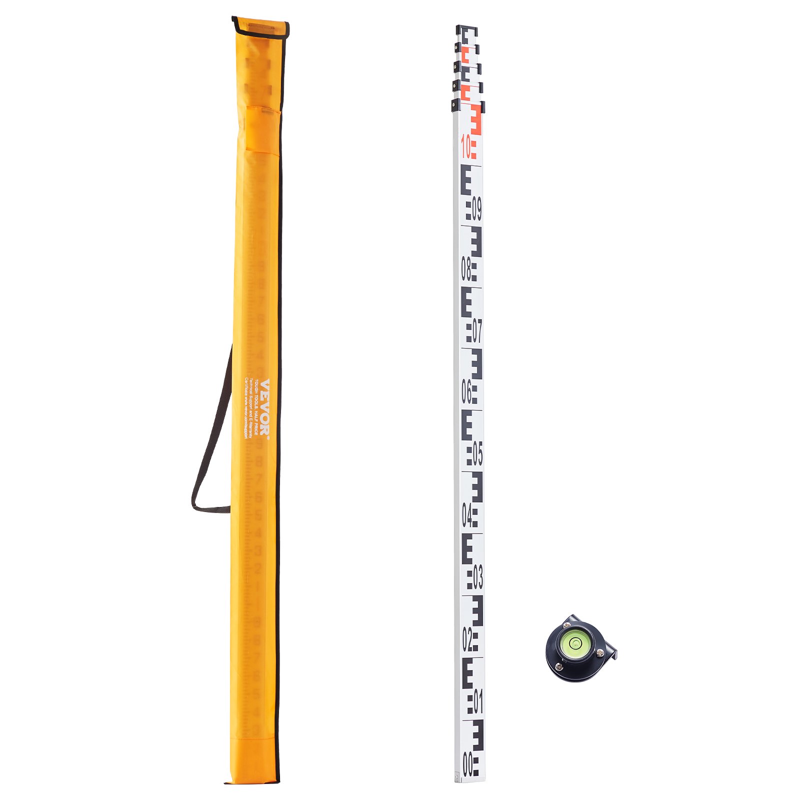 VEVOR Aluminium-Messstab – 5 m, metrisch, teleskopierbar, doppelseitige Skala in cm/mm, Nivellierlatte, Vermessungslatte mit Wasserwaage und Tragetasche_voghion.com