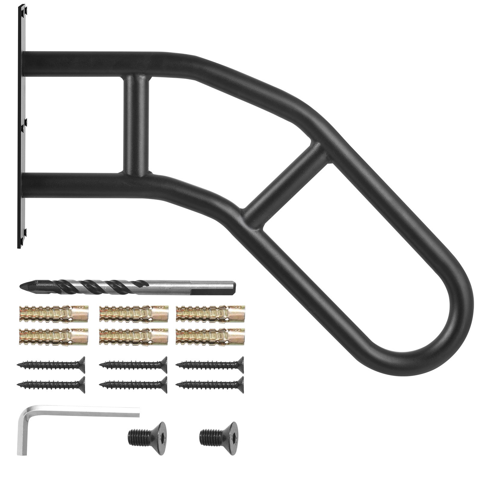 Handrail For Outdoor Steps Wall Mounted U-shaped Matte Black_voghion.com