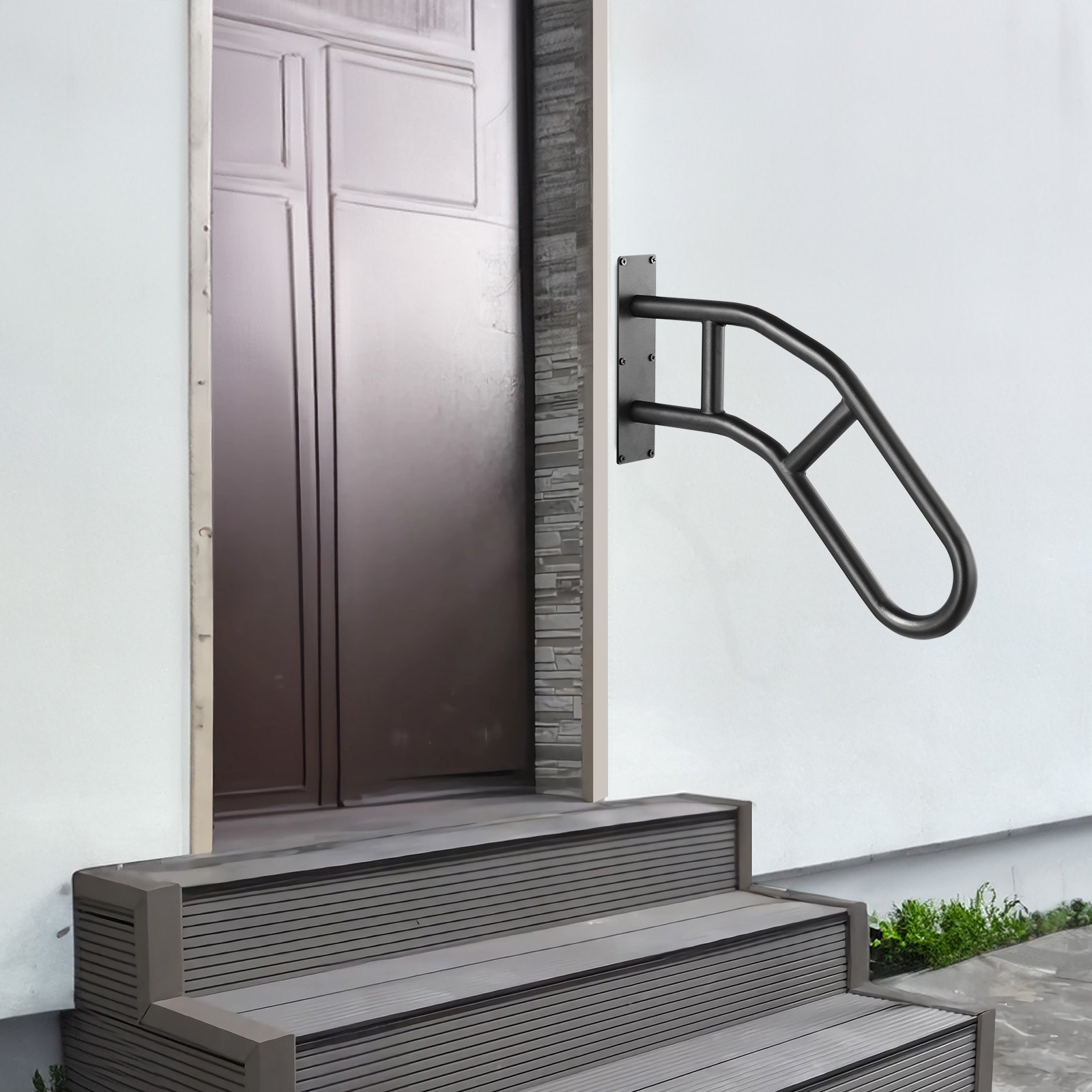 Handrail For Outdoor Steps Wall Mounted U-shaped Matte Black_voghion.com