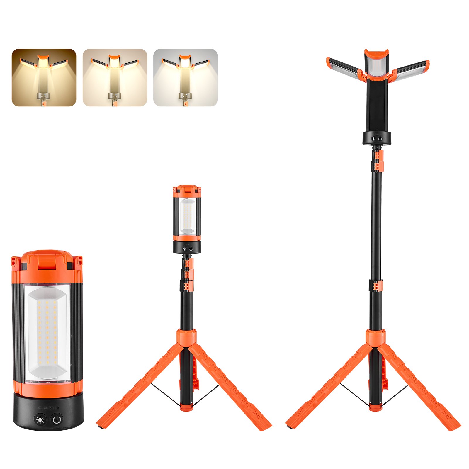 LED-Baustellenleuchte mit Stativ, 10-Ah-Akku, 3 Lampenköpfe, abnehmbares Stativ_voghion.com