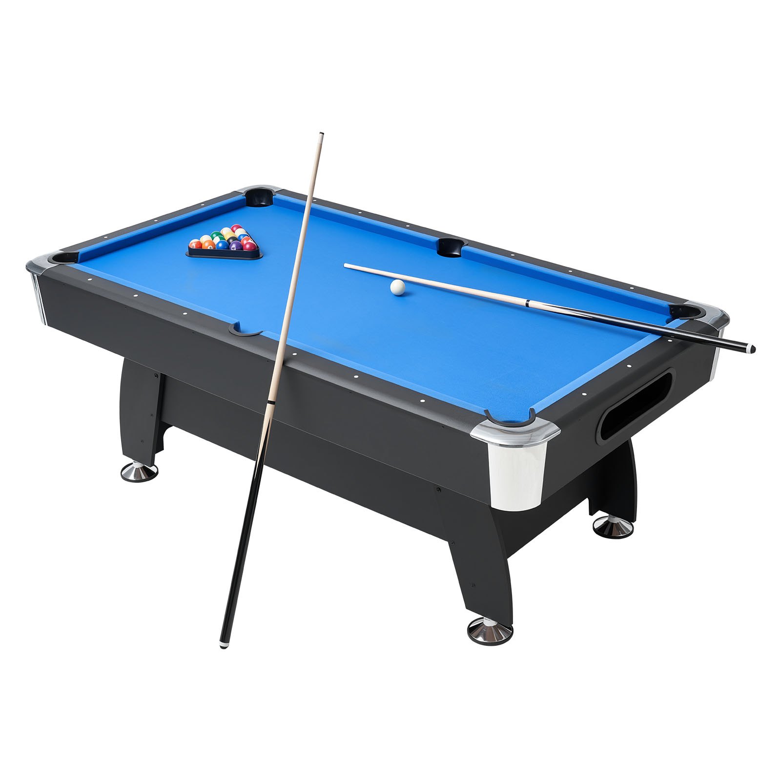 Billardtisch 213 Cm Moderner Spieltisch Mit Verstellbaren Füßen Komplettes Set Inkl. Bällen/Queues/Ständer/Kreide/Bürste Für Spielzimmer Freizeiträume Schwarz Mit Blauem Tuch