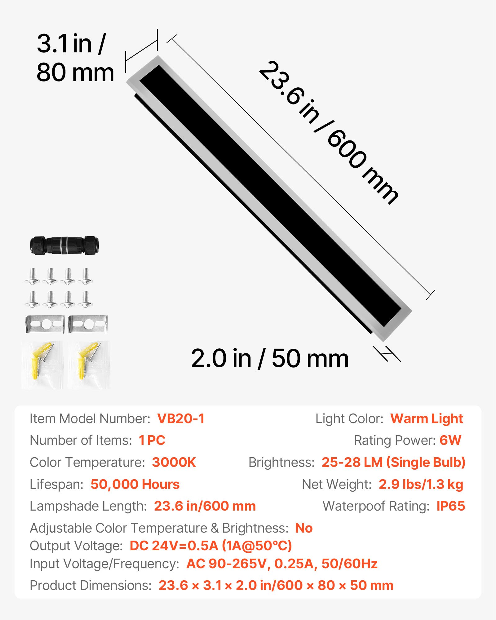 Moderne Außenwandleuchte – 60 cm langer Streifen, 3000 K warmweiß, IP65 wasserdicht, rostfrei, für Terrasse und Garten_voghion.com