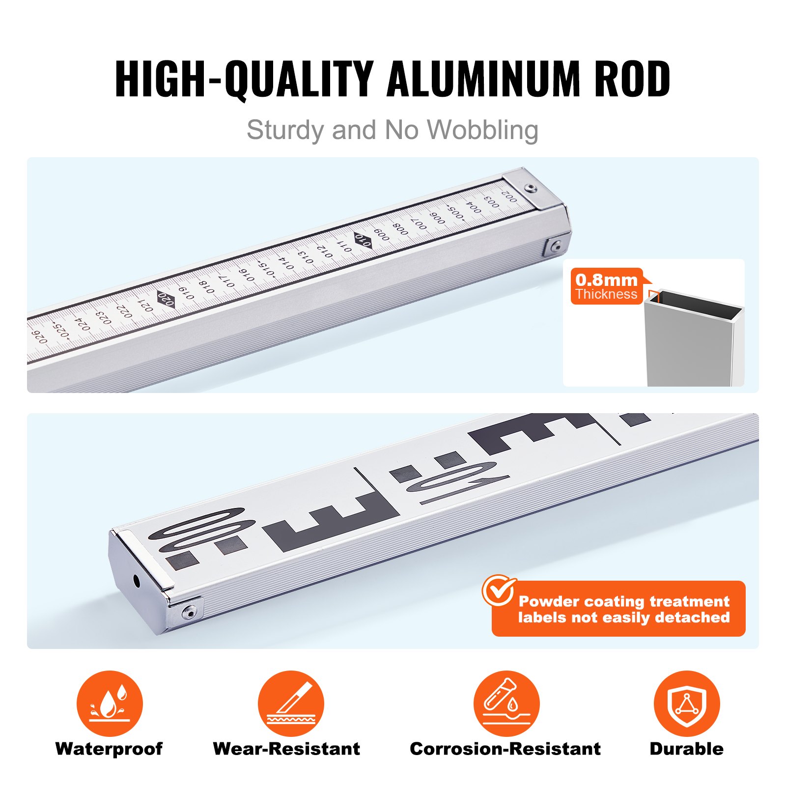 VEVOR Aluminium-Messstab – 5 m, metrisch, teleskopierbar, doppelseitige Skala in cm/mm, Nivellierlatte, Vermessungslatte mit Wasserwaage und Tragetasche_voghion.com