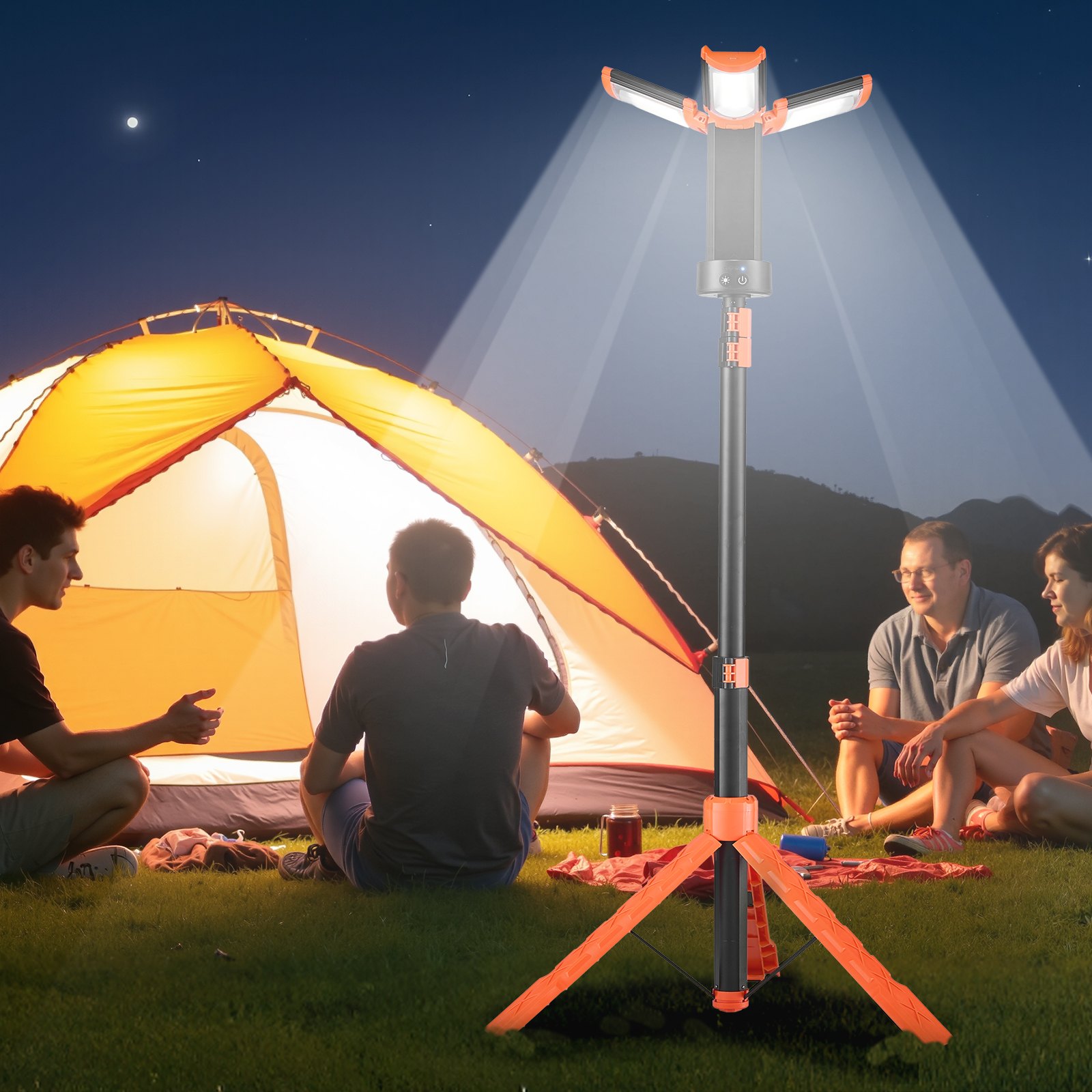 LED-Baustellenleuchte mit Stativ, 10-Ah-Akku, 3 Lampenköpfe, abnehmbares Stativ_voghion.com