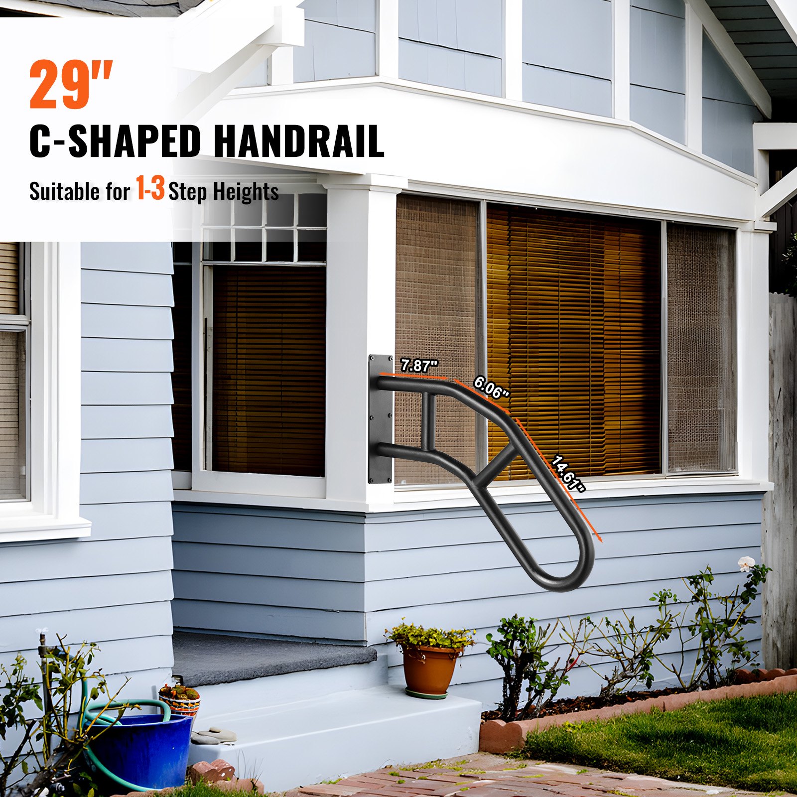 Handrail For Outdoor Steps Wall Mounted U-shaped Matte Black_voghion.com