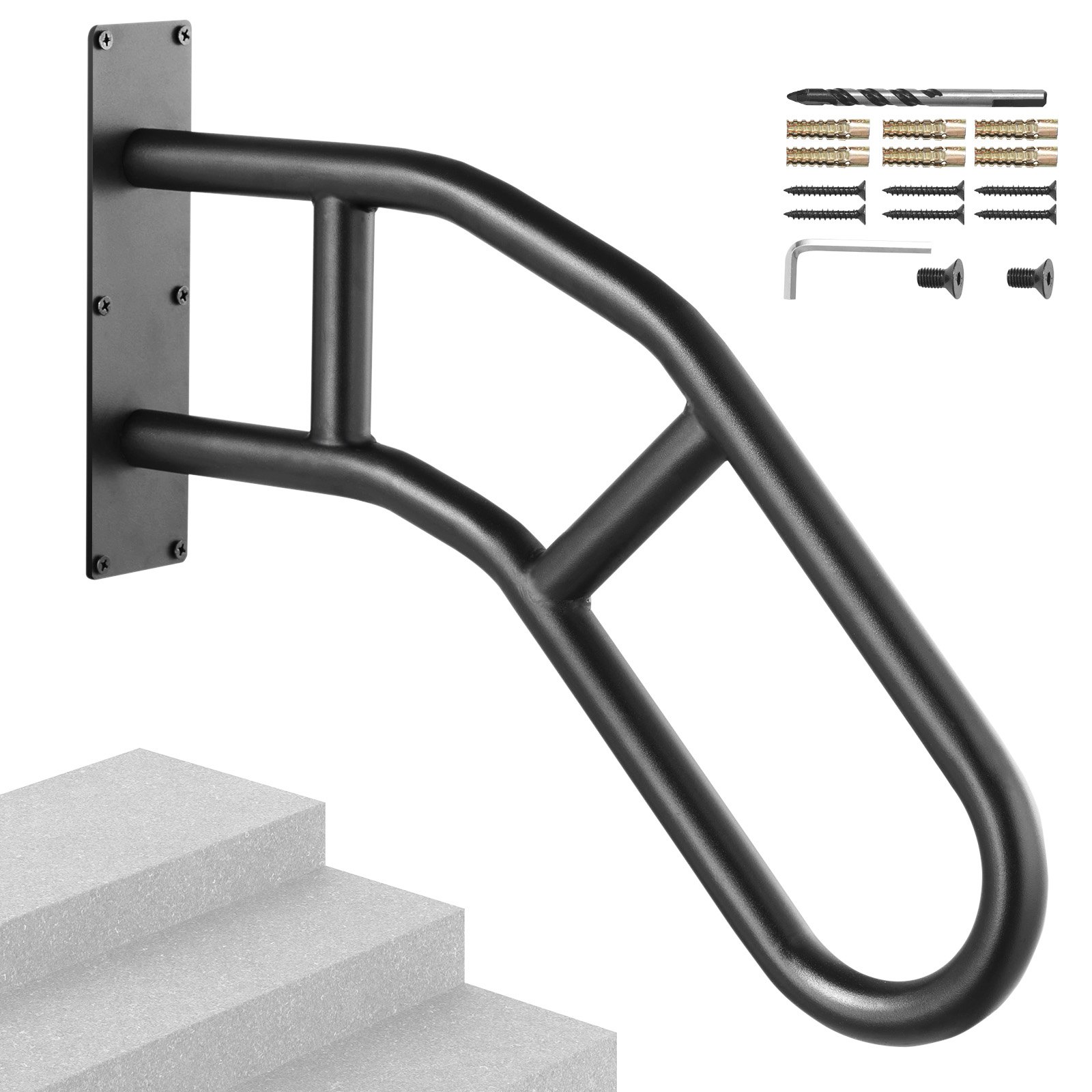 Handrail For Outdoor Steps Wall Mounted U-shaped Matte Black_voghion.com