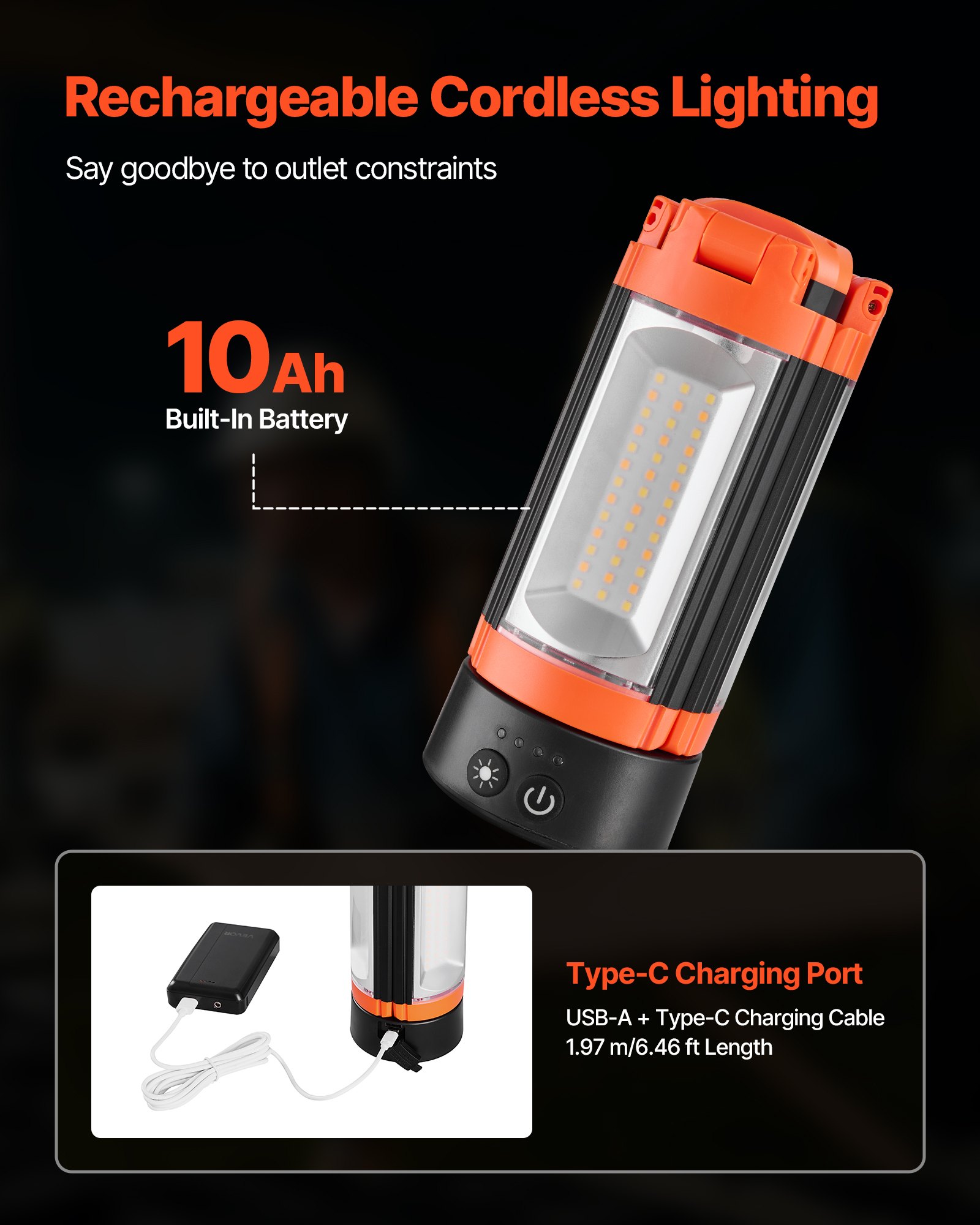 LED-Baustellenleuchte mit Stativ, 10-Ah-Akku, 3 Lampenköpfe, abnehmbares Stativ_voghion.com