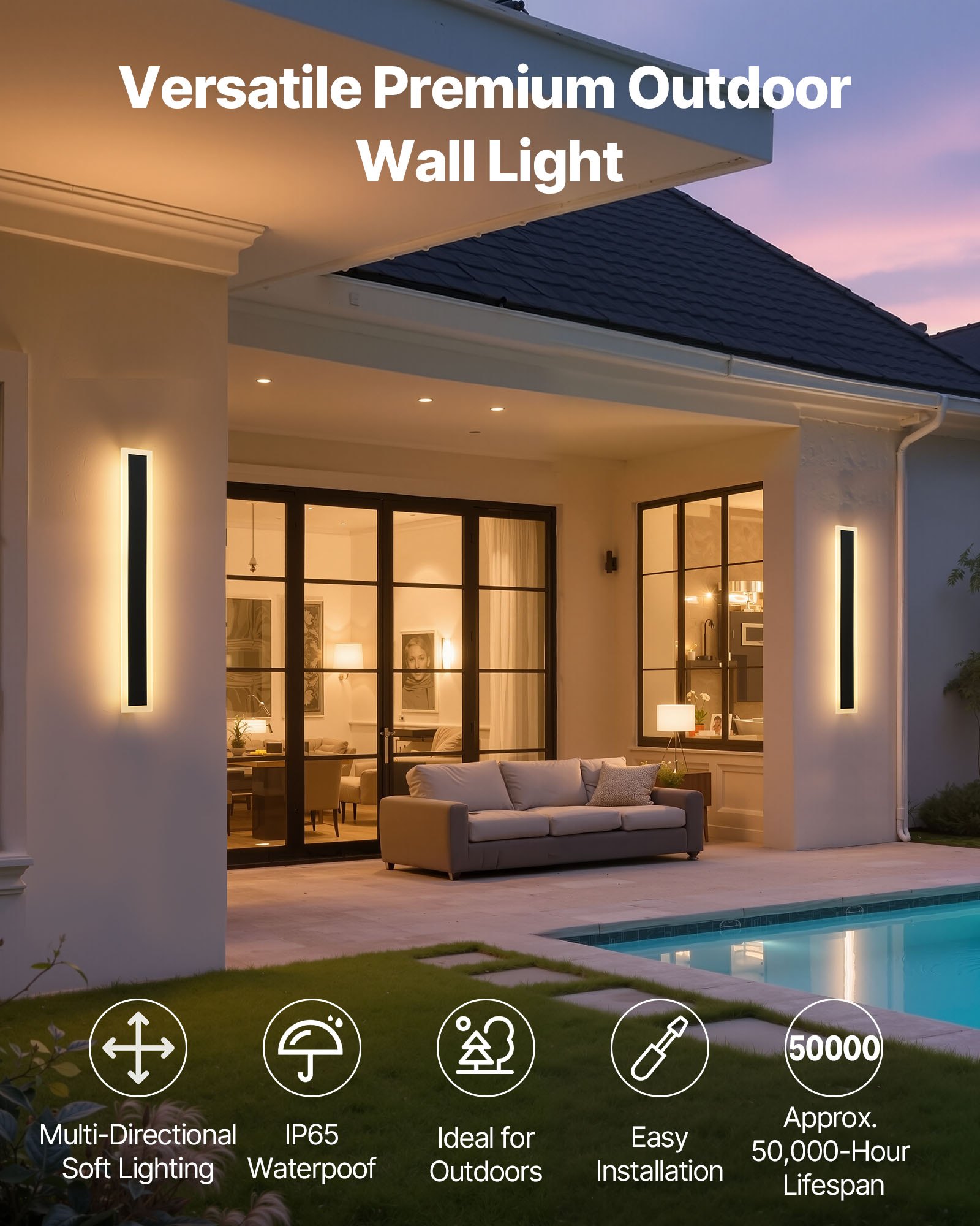 Moderne Außenwandleuchte – 60 cm langer Streifen, 3000 K warmweiß, IP65 wasserdicht, rostfrei, für Terrasse und Garten_voghion.com