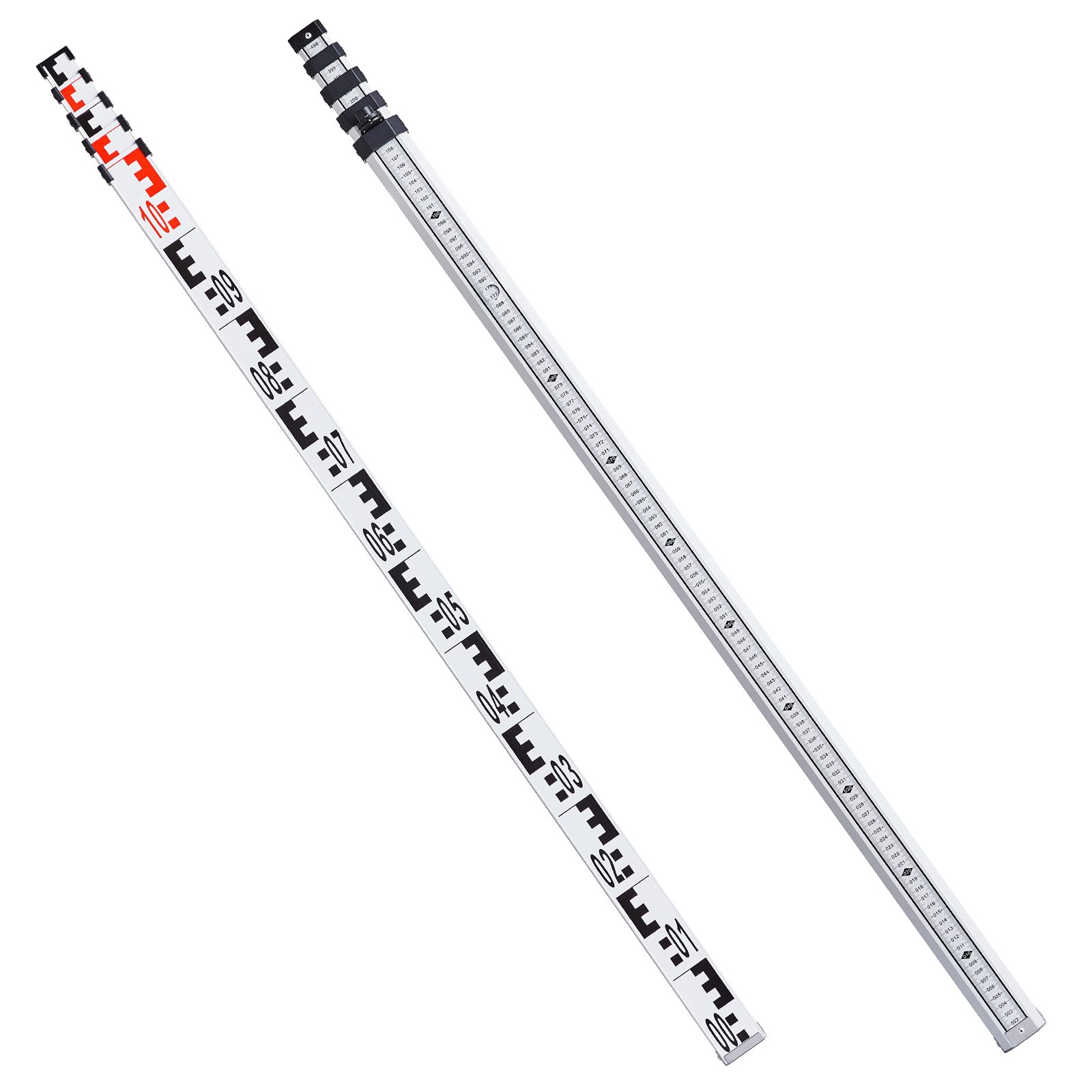 VEVOR Aluminium-Messstab – 5 m, metrisch, teleskopierbar, doppelseitige Skala in cm/mm, Nivellierlatte, Vermessungslatte mit Wasserwaage und Tragetasche_voghion.com