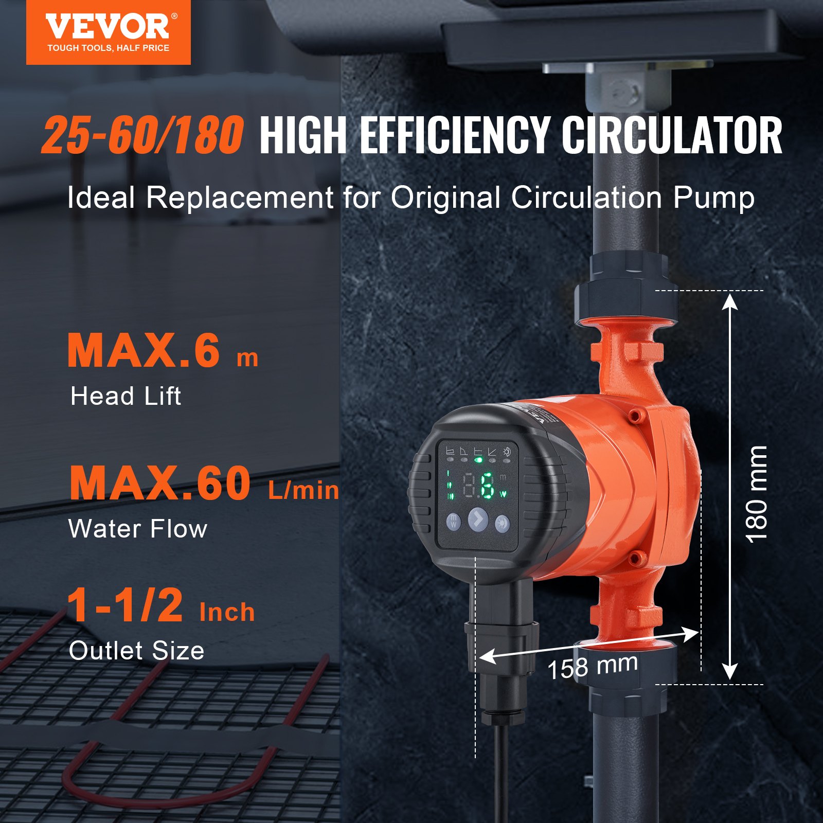 Energieeffiziente Warmwasserzirkulationspumpe – Hocheffiziente Heizungspumpe mit ECM-Permanentmagnetmotor, 220 V, 22 W, max. Fördermenge 50 l/min_voghion.com
