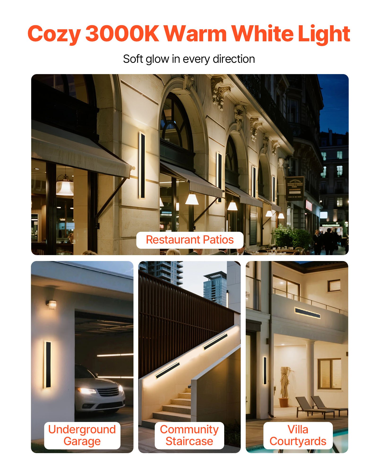 Moderne Außenwandleuchte – 60 cm langer Streifen, 3000 K warmweiß, IP65 wasserdicht, rostfrei, für Terrasse und Garten_voghion.com