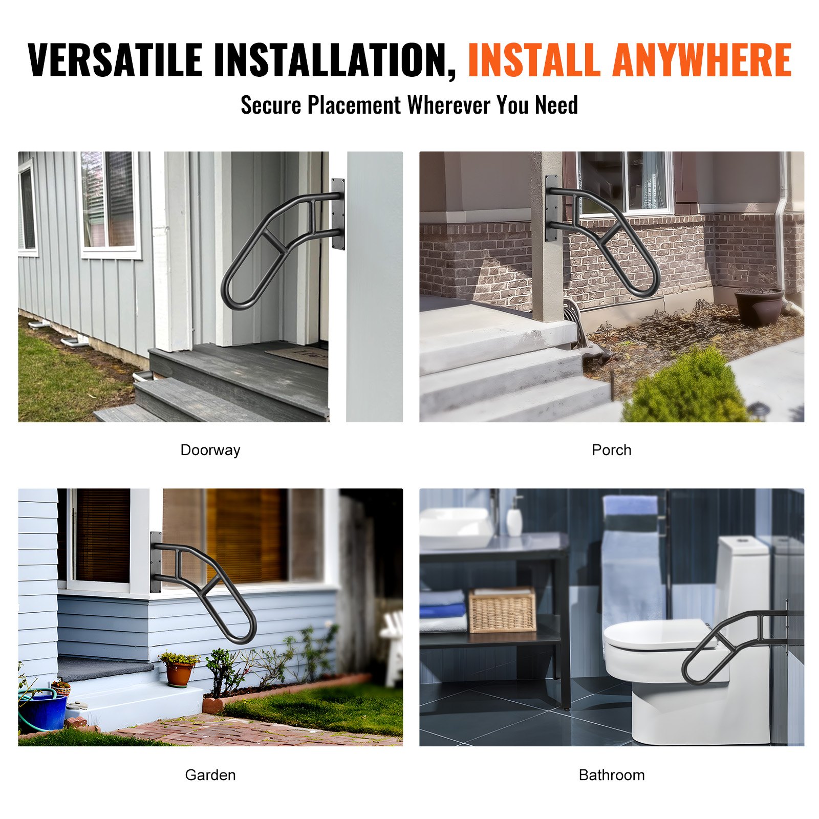 Handrail For Outdoor Steps Wall Mounted U-shaped Matte Black_voghion.com