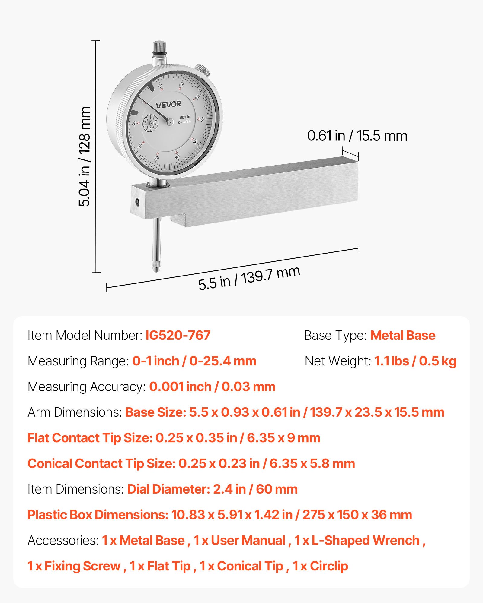 Messuhr mit Metallsockel003 mm Genauigkeit 0–25_voghion.com