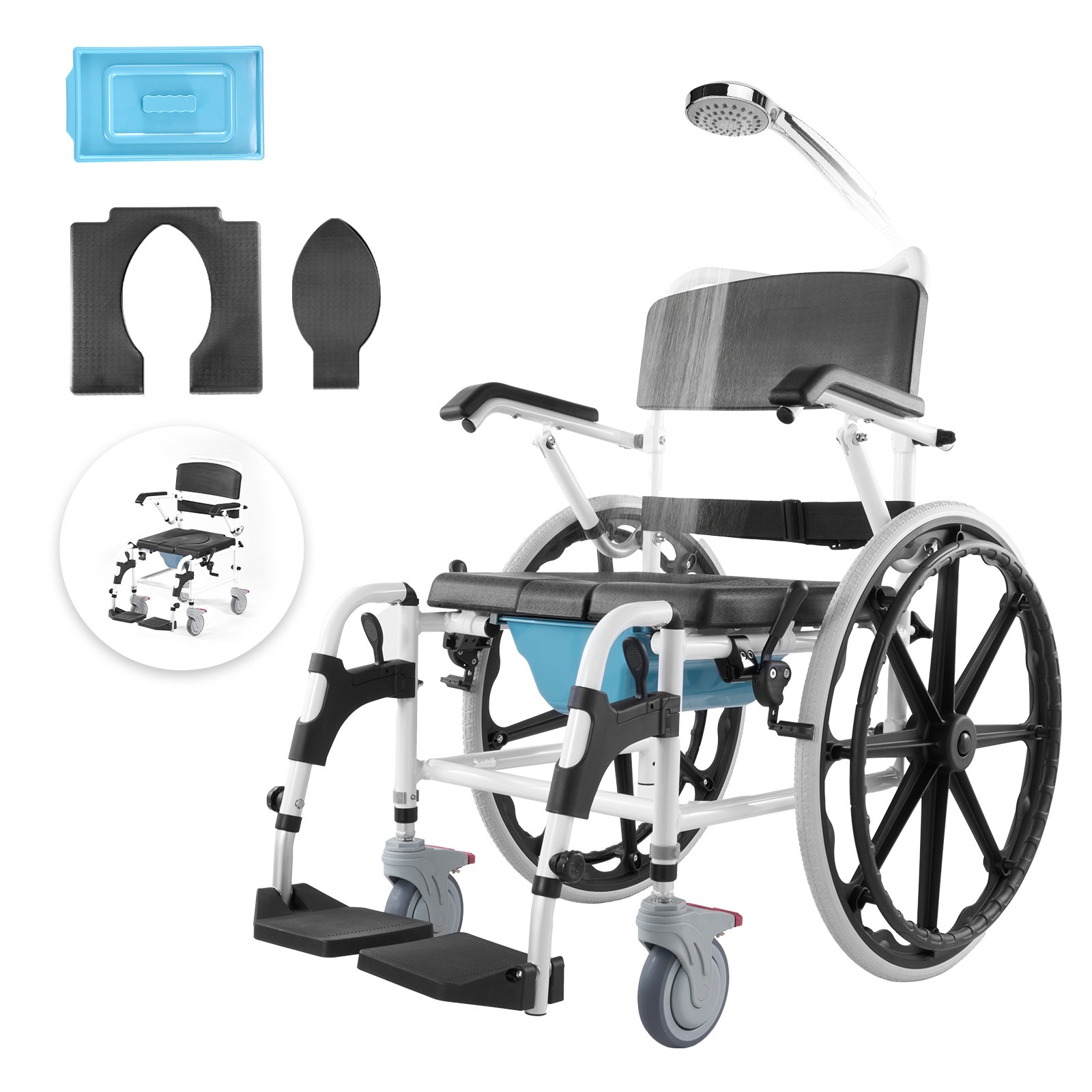 Duschrollstuhl – 44,5 cm breiter Badezimmerrollator für die Dusche, verstellbarer Duschstuhl mit Bremse für Erwachsene mit Behinderung, Tragkraft: 136 kg_voghion.com