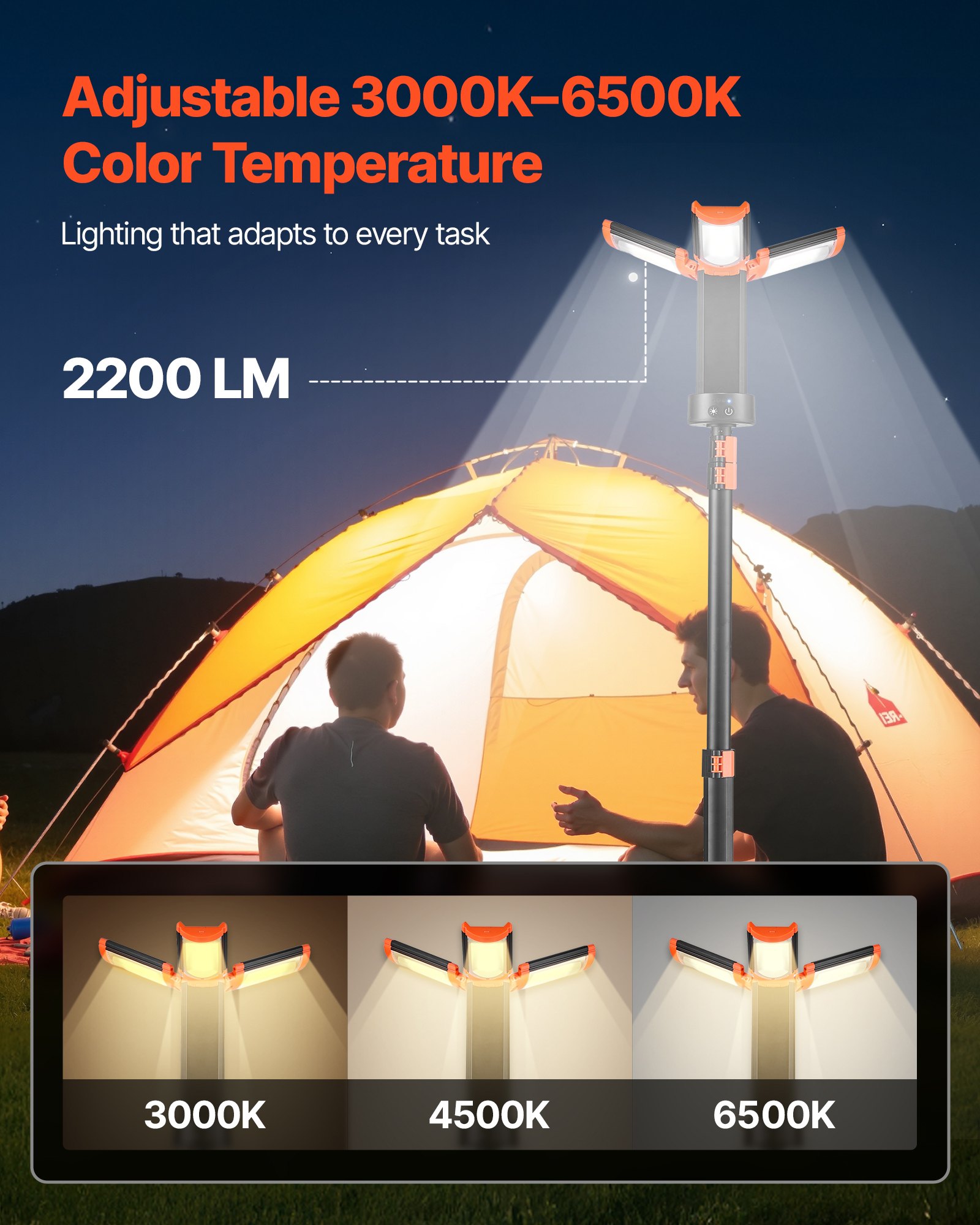 LED-Baustellenleuchte mit Stativ, 10-Ah-Akku, 3 Lampenköpfe, abnehmbares Stativ_voghion.com
