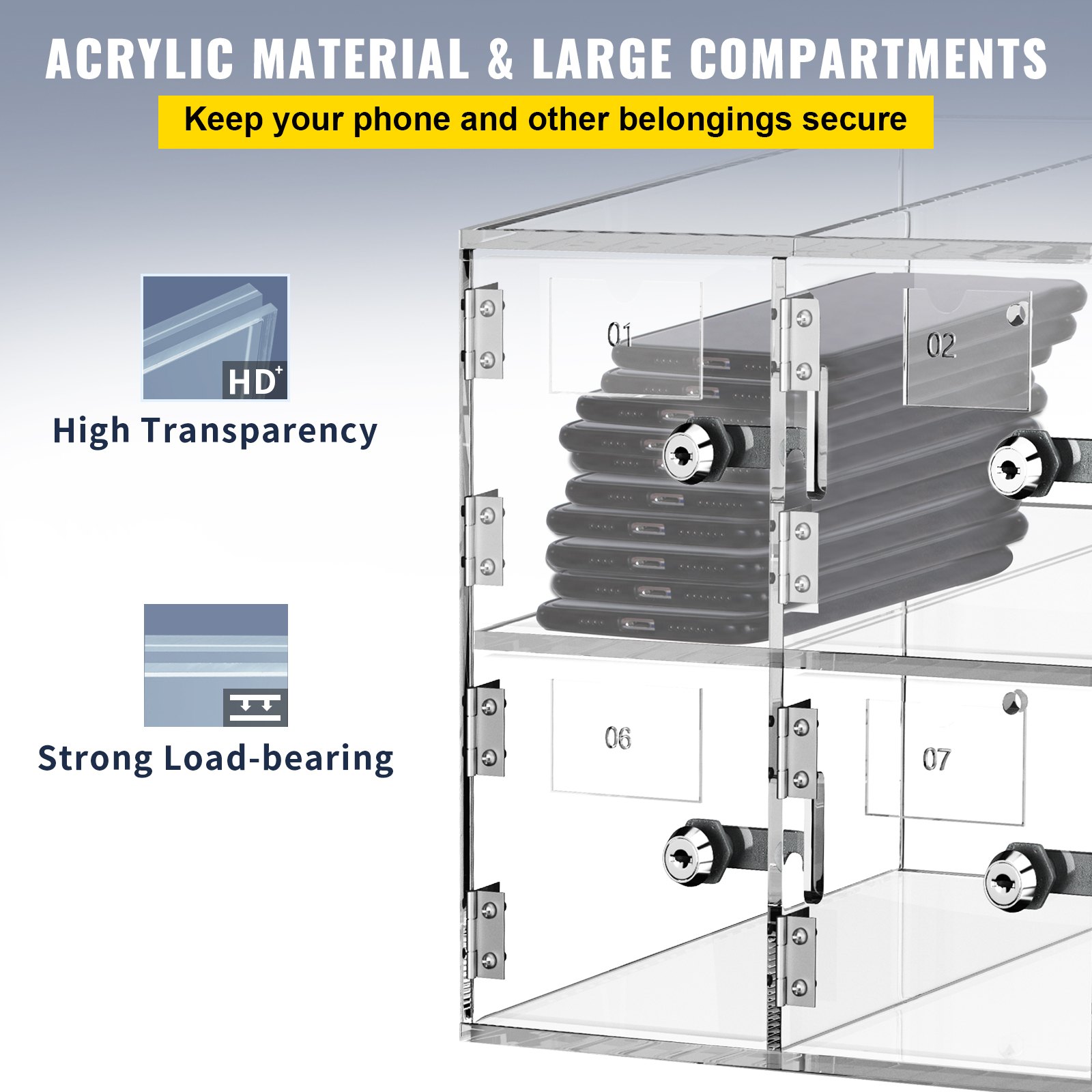 Cell Phone Storage Locker, 10 Slots Acrylic Material With Door Locks And Keys — image 3