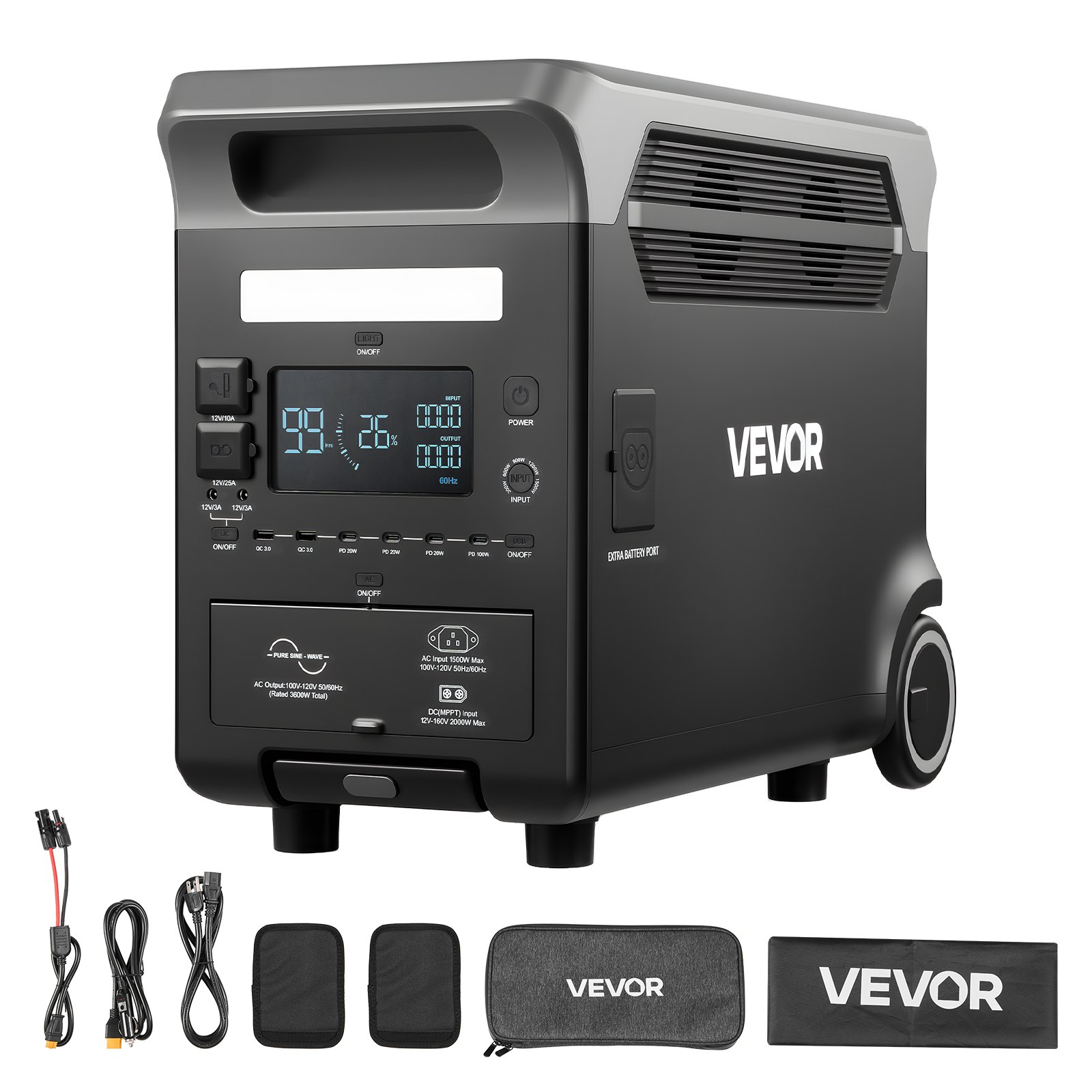 Tragbare Powerstation 3600 W 3840 Wh Solargenerator Mit 10 Ausgangsanschlüssen 6 Einstellbarer Eingangsleistung LiFePO4-Batterie-Backup (Solarpanel NICHT Im Lieferumfang Enthalten)