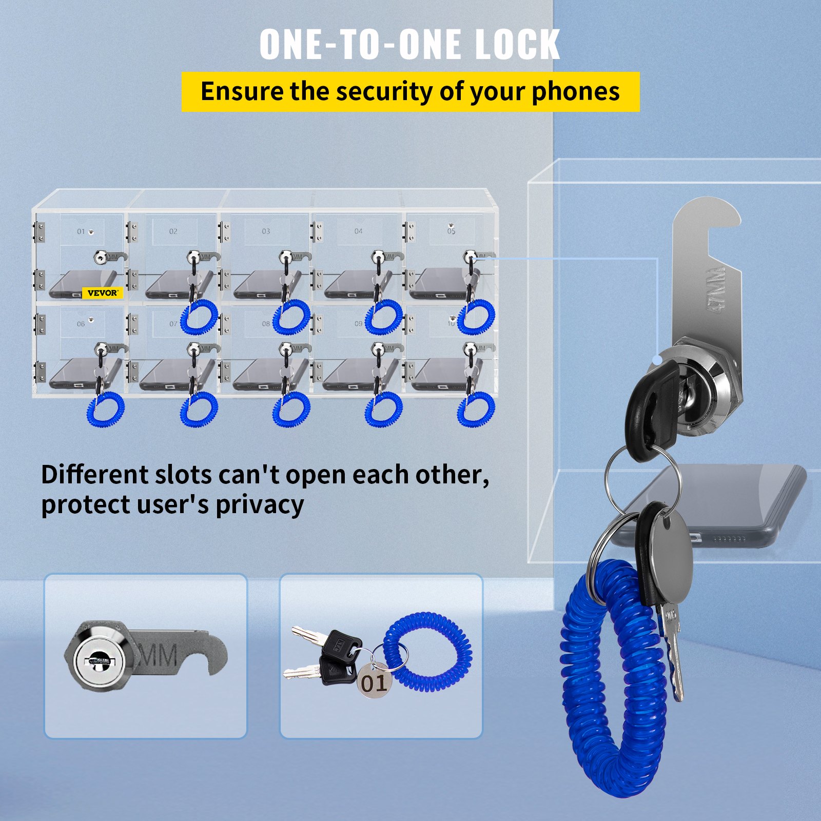 Cell Phone Storage Locker, 10 Slots Acrylic Material With Door Locks And Keys — image 2