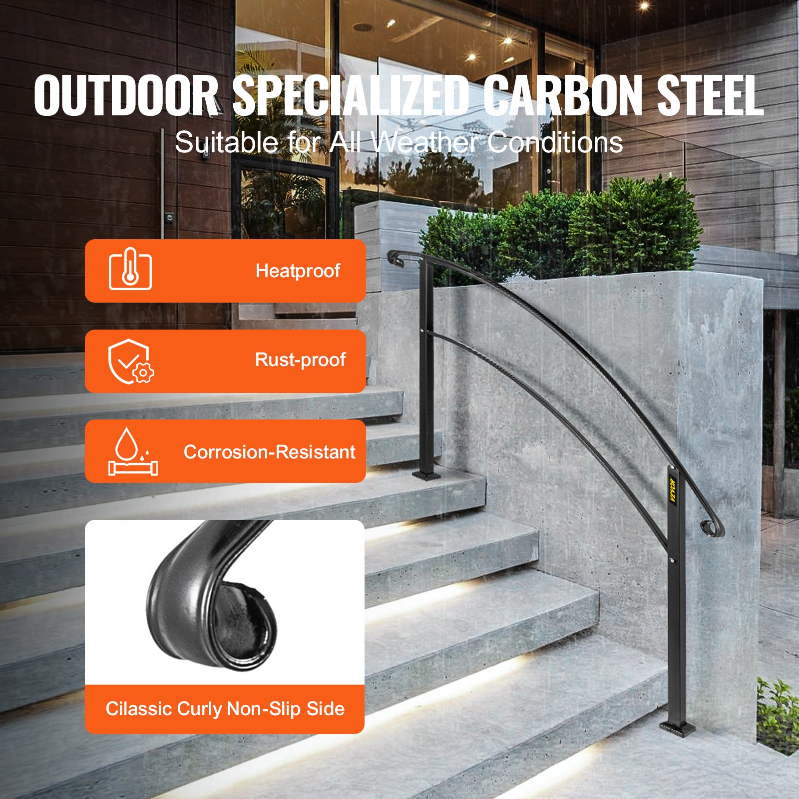 Handrails For Outdoor Steps, Fit 1 Or 5 Stair Railing, Black Wrought Iron — image 4