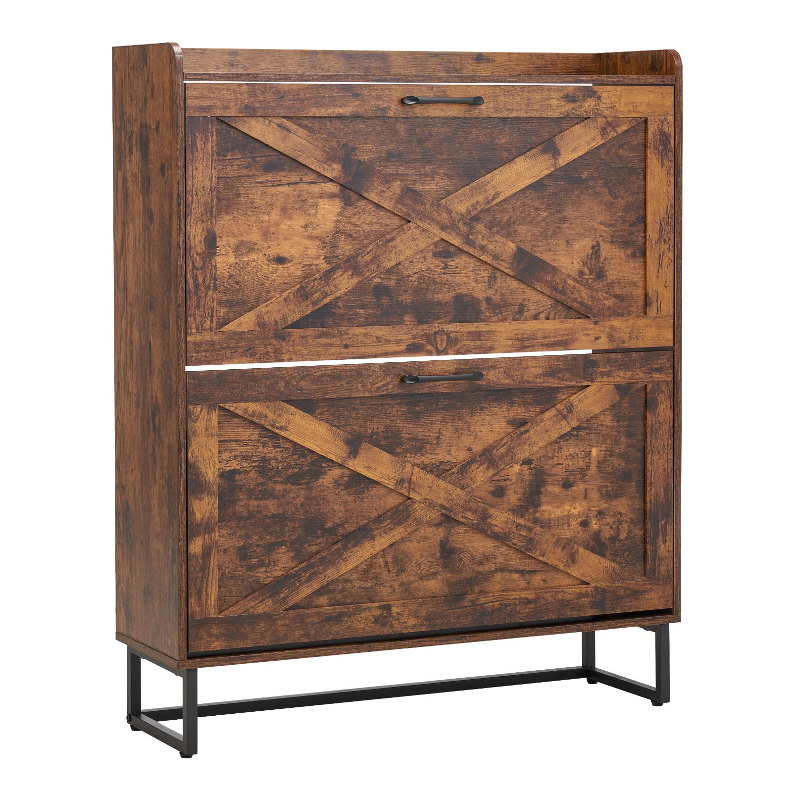 Schuhschrank Mit 2 Klappen & Kippschutz Platzsparender Schuhkipper Freistehender Schuhregal-Organizer Für Den Eingang Flur Wohnzimmer Veranda Vintage Schuhregal 800x240x973mm Braun