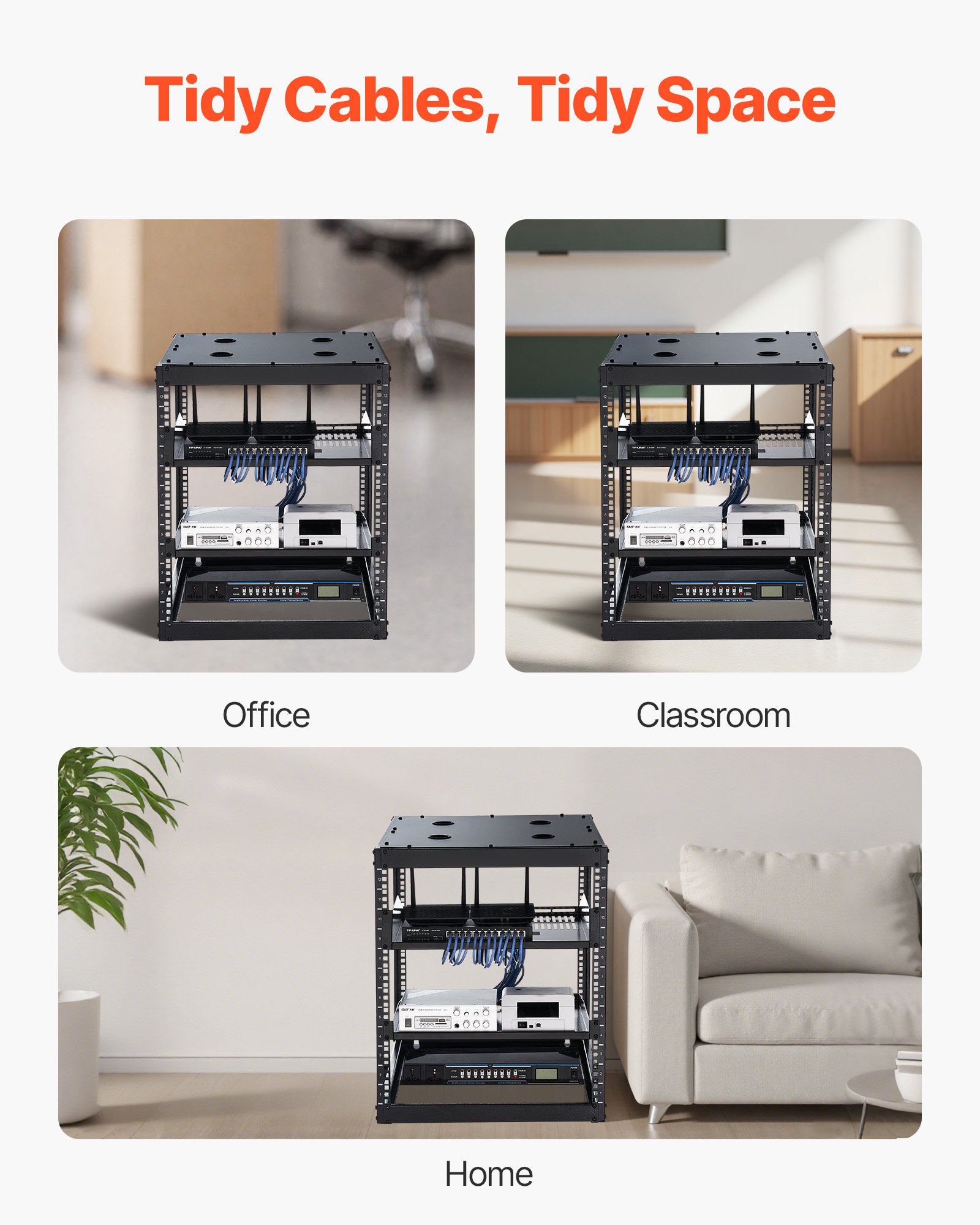 12HE Open-Frame-Netzwerkschrank – Wand- oder Standserverschrank mit belüfteten Regalböden und Montagezubehör für Netzwerkgeräte und AV-Geräte_voghion.com