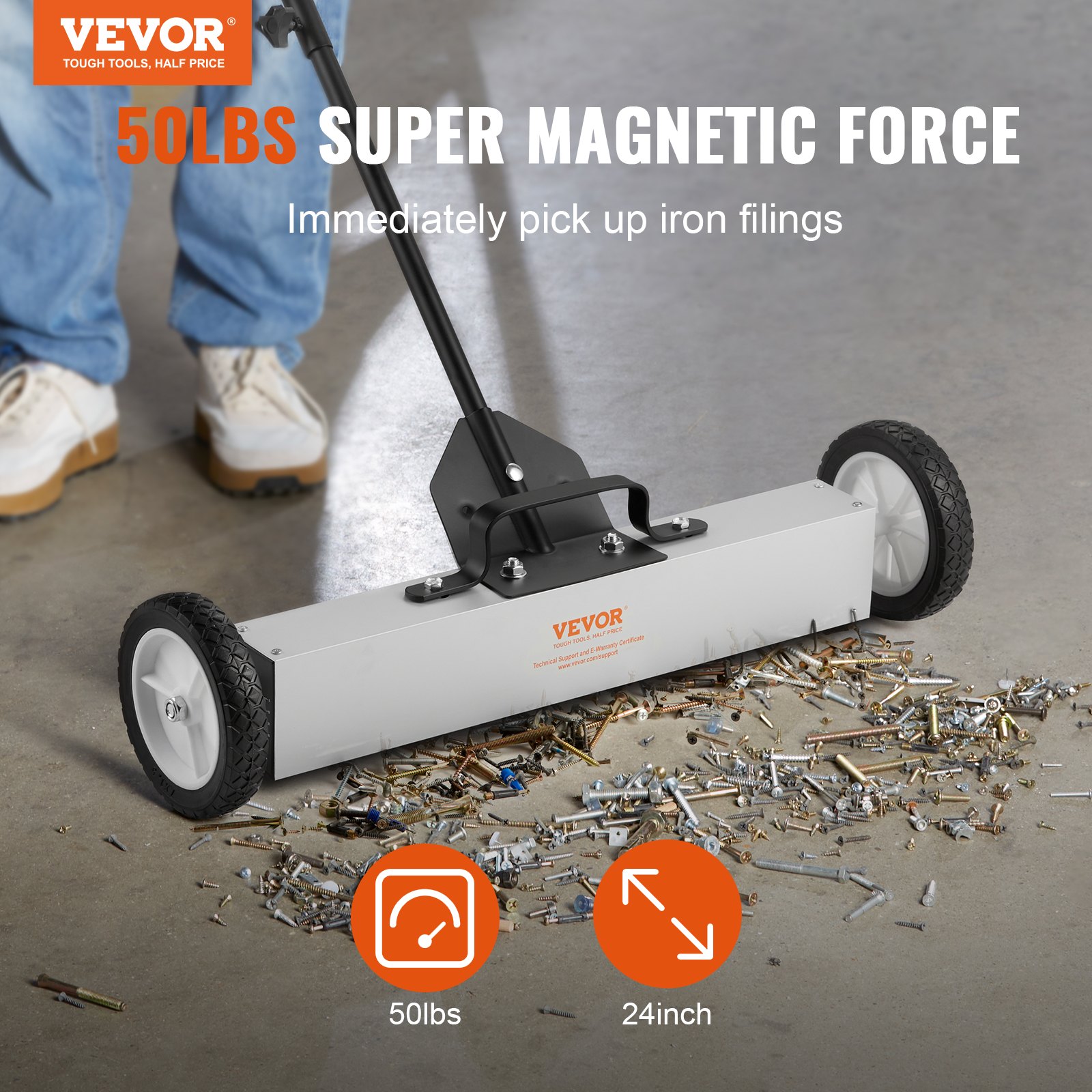 22.7 Kg Rolling Magnetic Sweeper With Wheels, Push-Type Pick Up 61 Cm Large — image 5