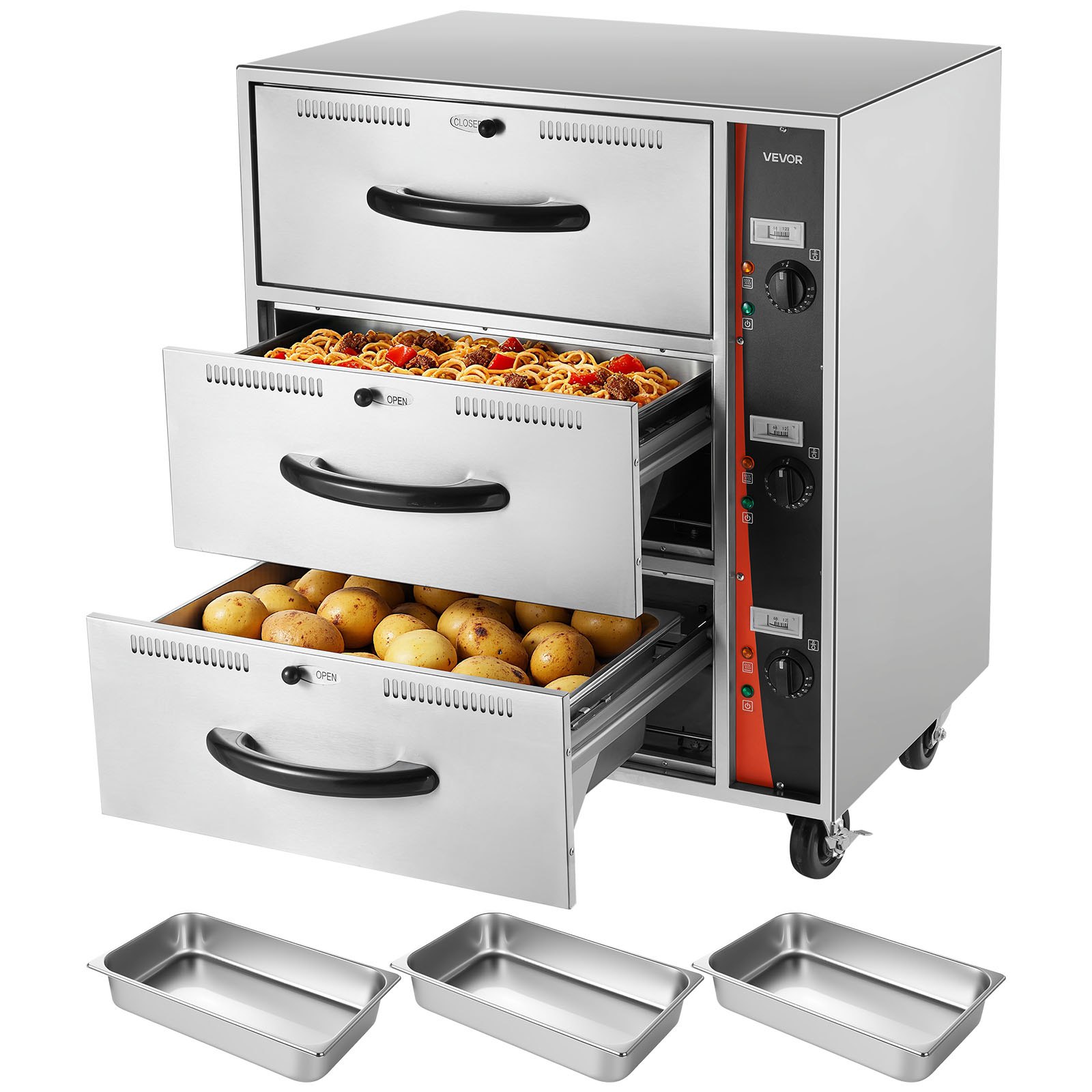 Kommerzieller Elektrischer Schubladenwärmer Speisenwärmer Aus Edelstahl Mit 3 Schubladen Großer Temperaturbereich Von 30–85 °C Für Restaurants Hotelbuffets Und Bäckereien