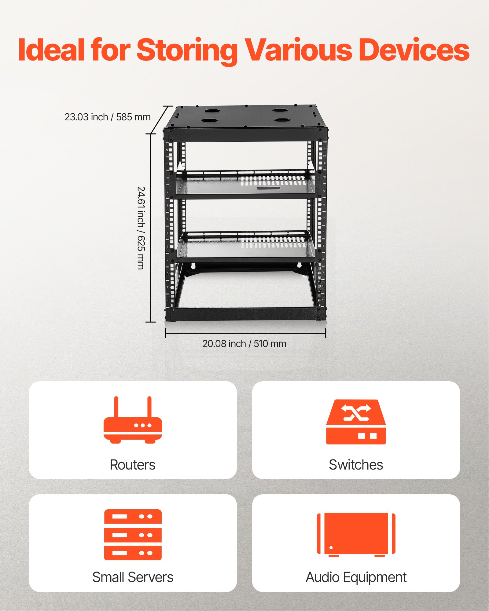 12HE Open-Frame-Netzwerkschrank – Wand- oder Standserverschrank mit belüfteten Regalböden und Montagezubehör für Netzwerkgeräte und AV-Geräte_voghion.com