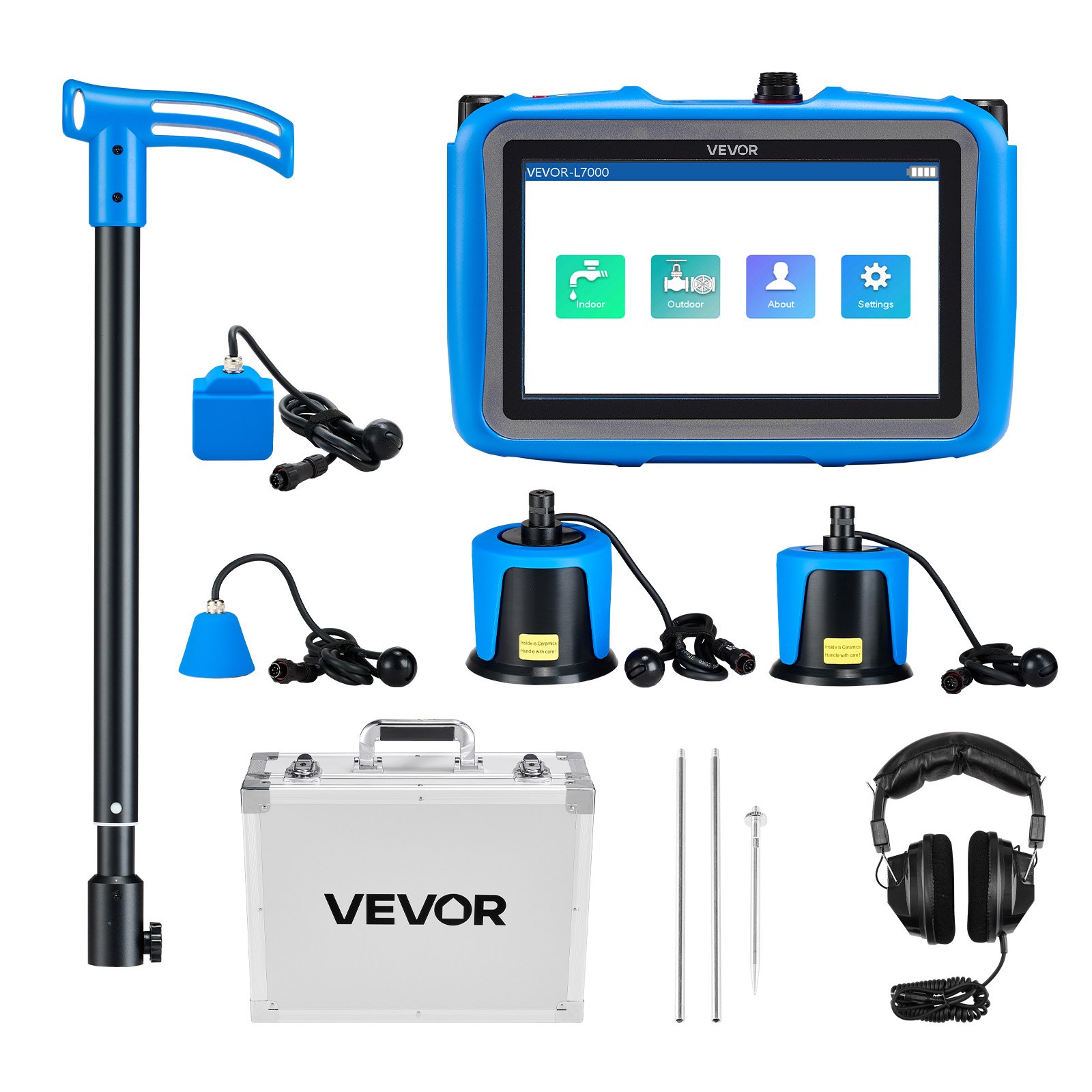 Rohr-Wasserleckdetektor Mit 4 Sensoren 1 Hz–10000 Hz 7-Zoll-Touchscreen Ortungsgerät Für Unterirdische Rohrleitungen Mit 3 Abhörstäben Kopfhörer