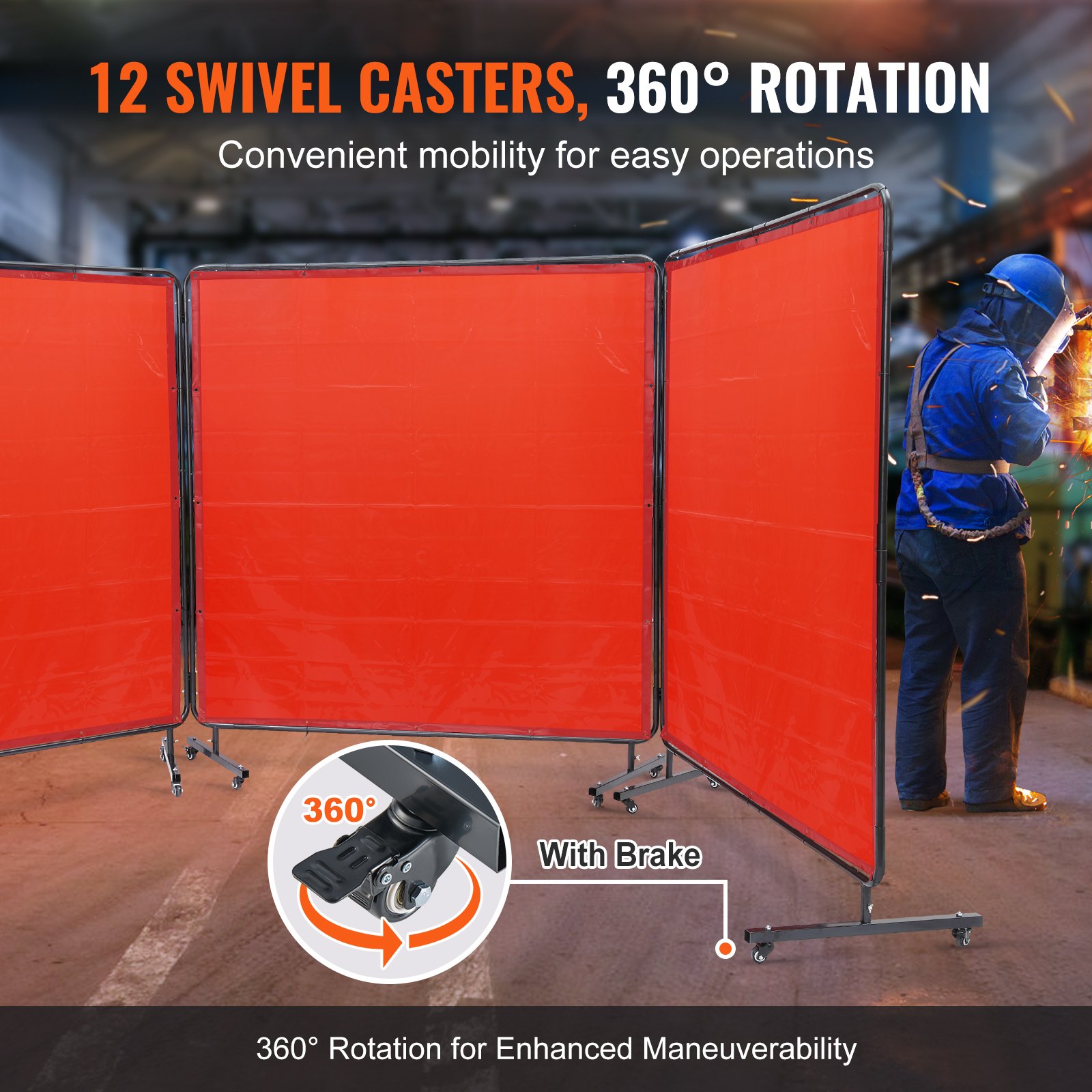 Welding Screen With Frame, 1.8 X 1.8 M 3 Panel Curtain Screens, Flame-Resistant