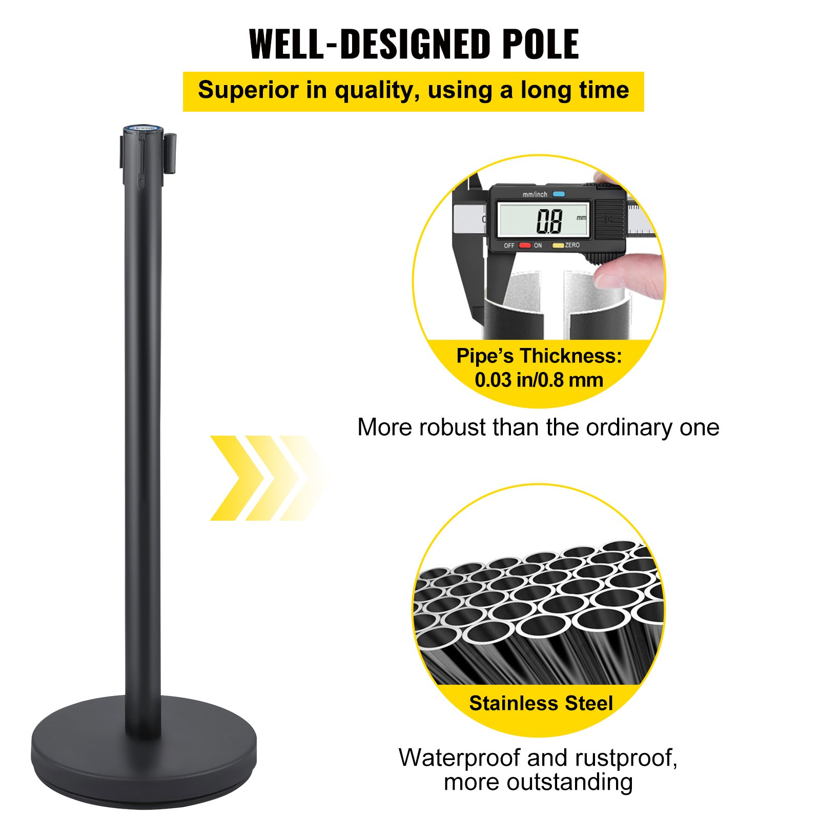 Crowd Control Stanchions, 6-Pack Barriers With 3PCS 6.5FT Retractable Belt
