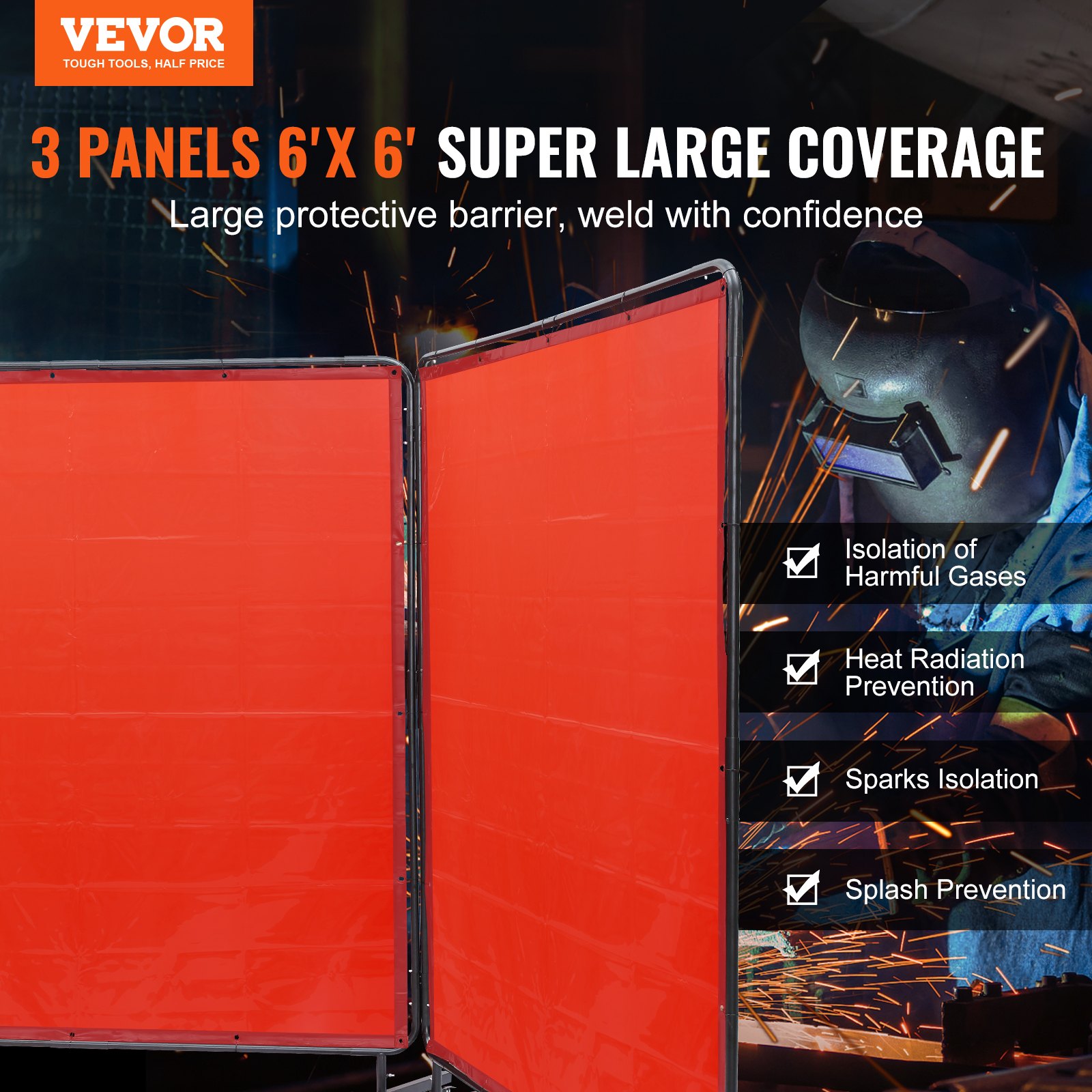 Welding Screen With Frame, 1.8 X 1.8 M 3 Panel Curtain Screens, Flame-Resistant — image 3
