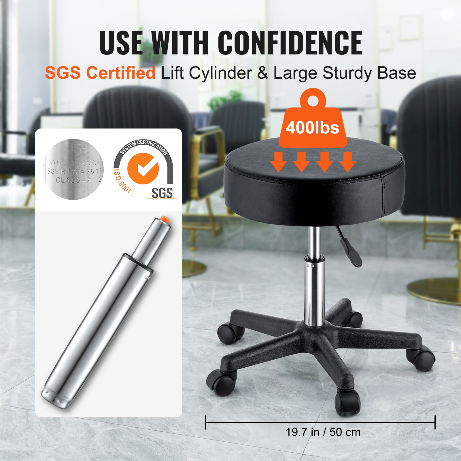 Rolling Stools With Wheels, 181.4 Kg Weight Capacity Adjustable Height Stool — image 3