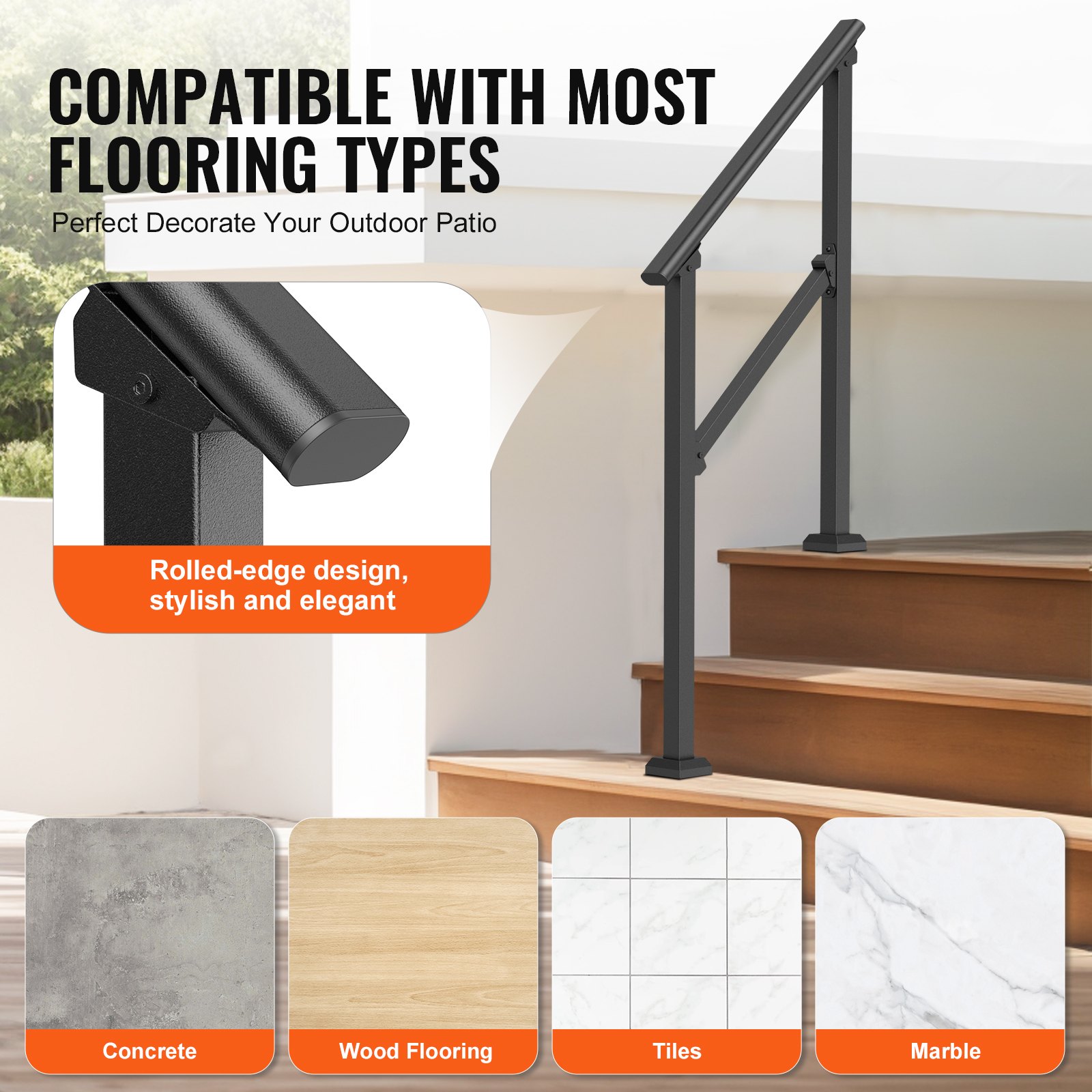 Handrails For Outdoor Steps, 2-3 Step Stair Hand Rail Kit, Transitional Carbon — image 2