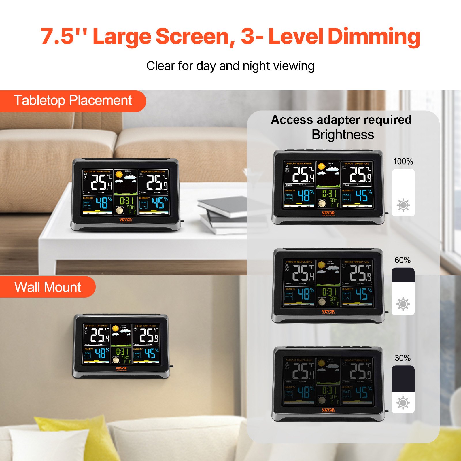 Weather Station Indoor Outdoor, 7.5 In Color Display, Wireless Digital Home — image 3
