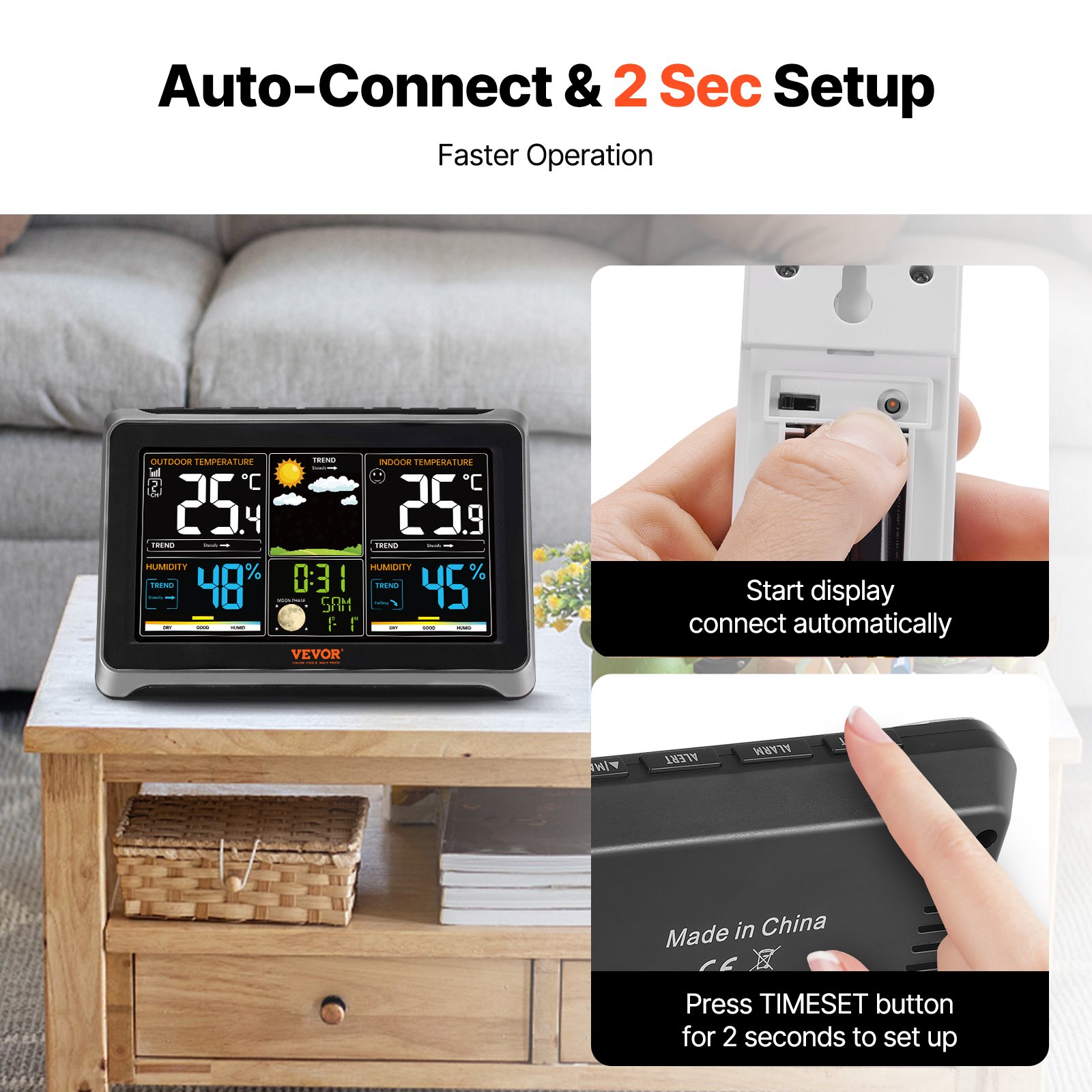 Weather Station Indoor Outdoor, 7.5 In Color Display, Wireless Digital Home — image 4