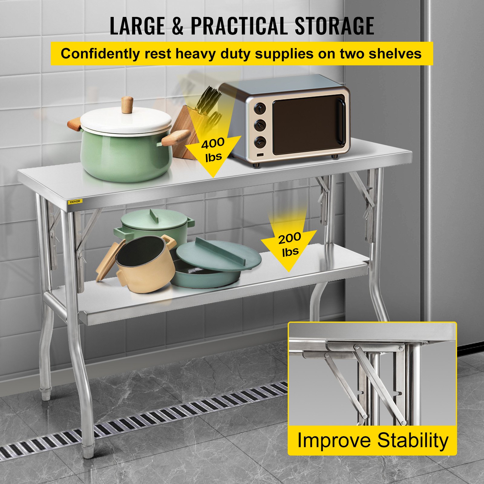 Commercial Worktable Workstation 121.9x61 Cm Folding Prep Table, Heavy-duty — image 2