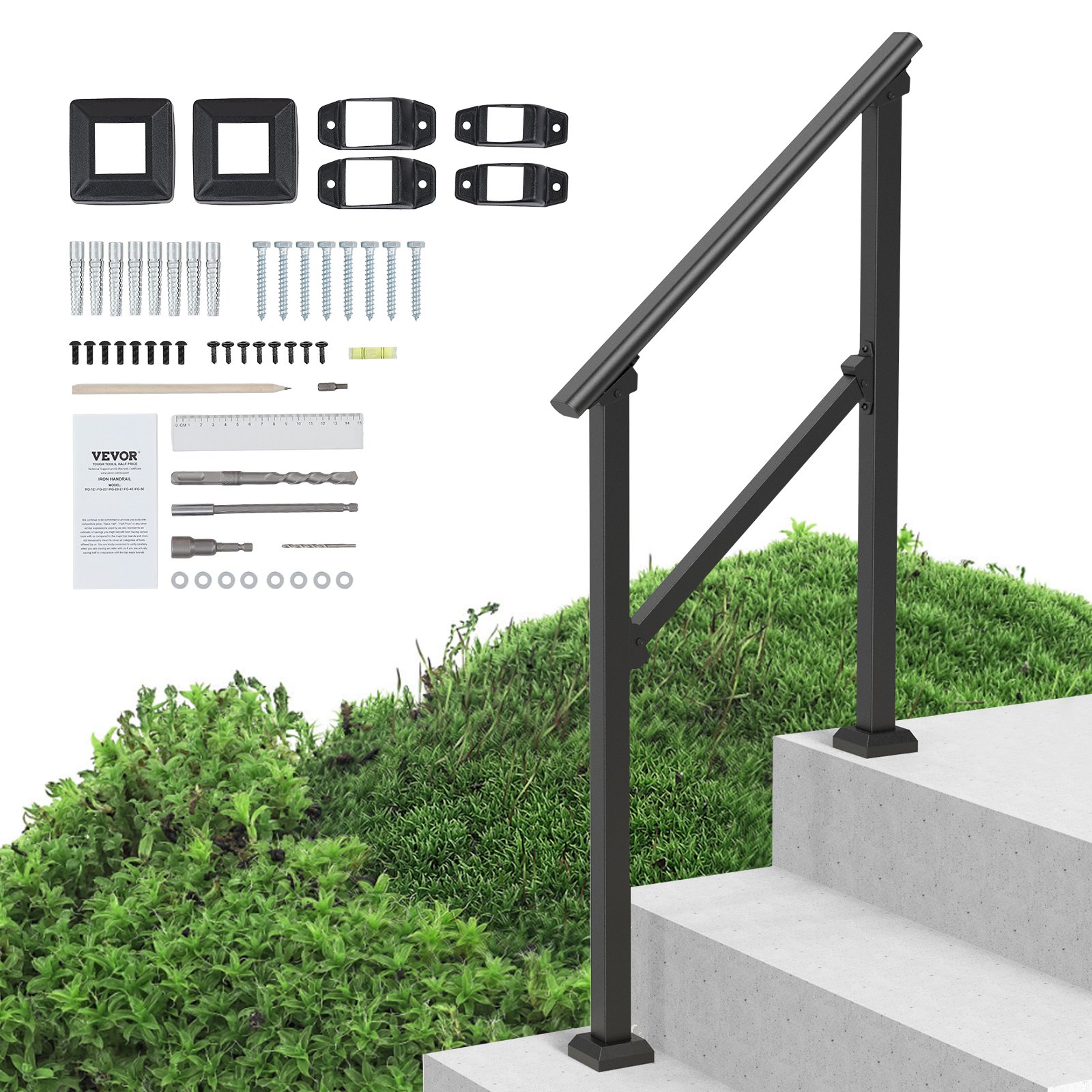 Handrails For Outdoor Steps, 2-3 Step Stair Hand Rail Kit, Transitional Carbon — image 3