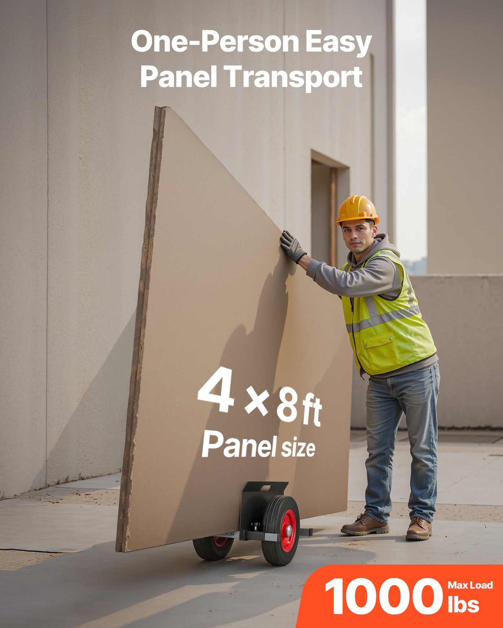 Panel Dolly, 453.6 Kg Load Capacity, Drywall Mover With 25 Cm Rubber Wheels — image 5
