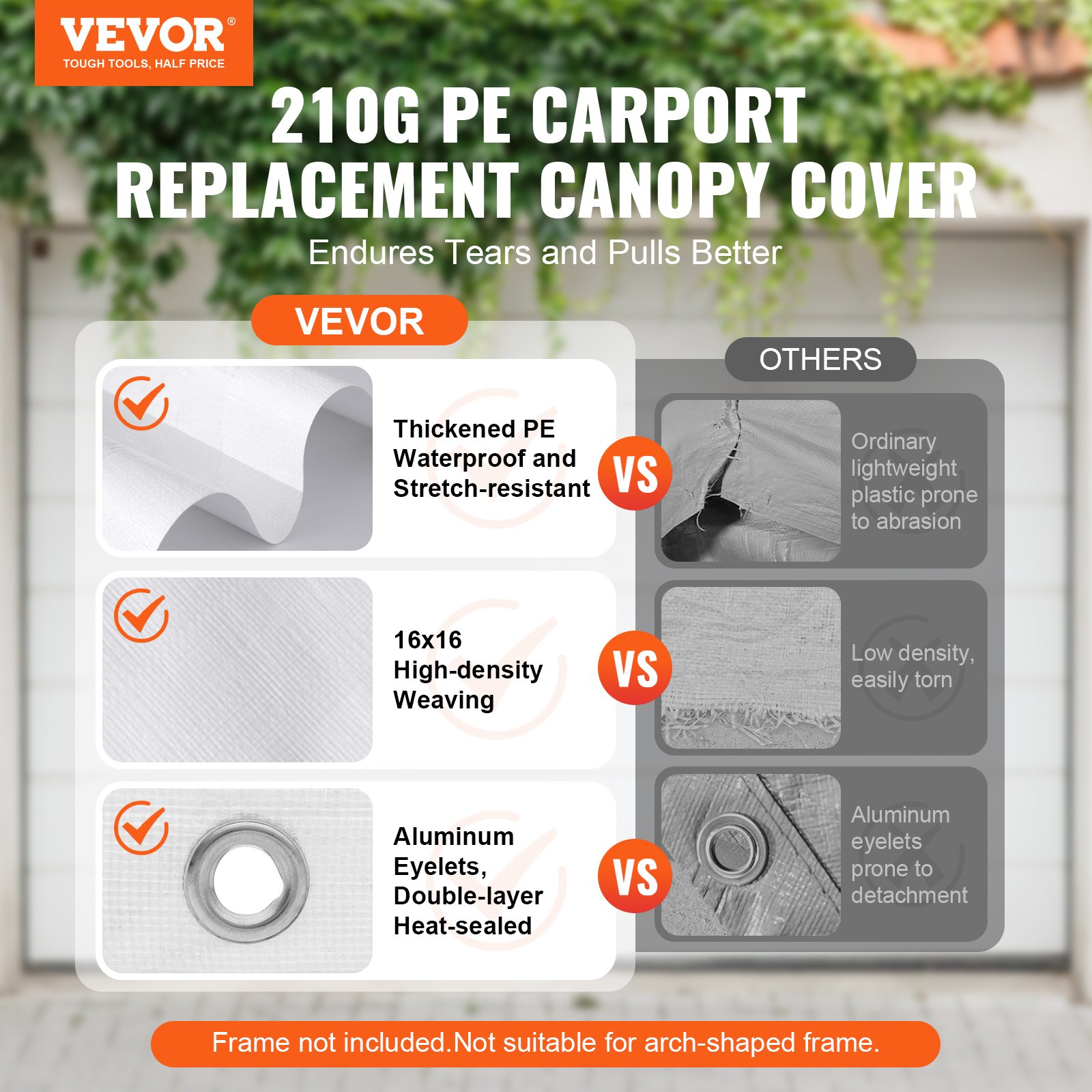 Carport Replacement Canopy Cover 6100 X 3040 Mm, Garage Top Tent Shelter Tarp — image 4
