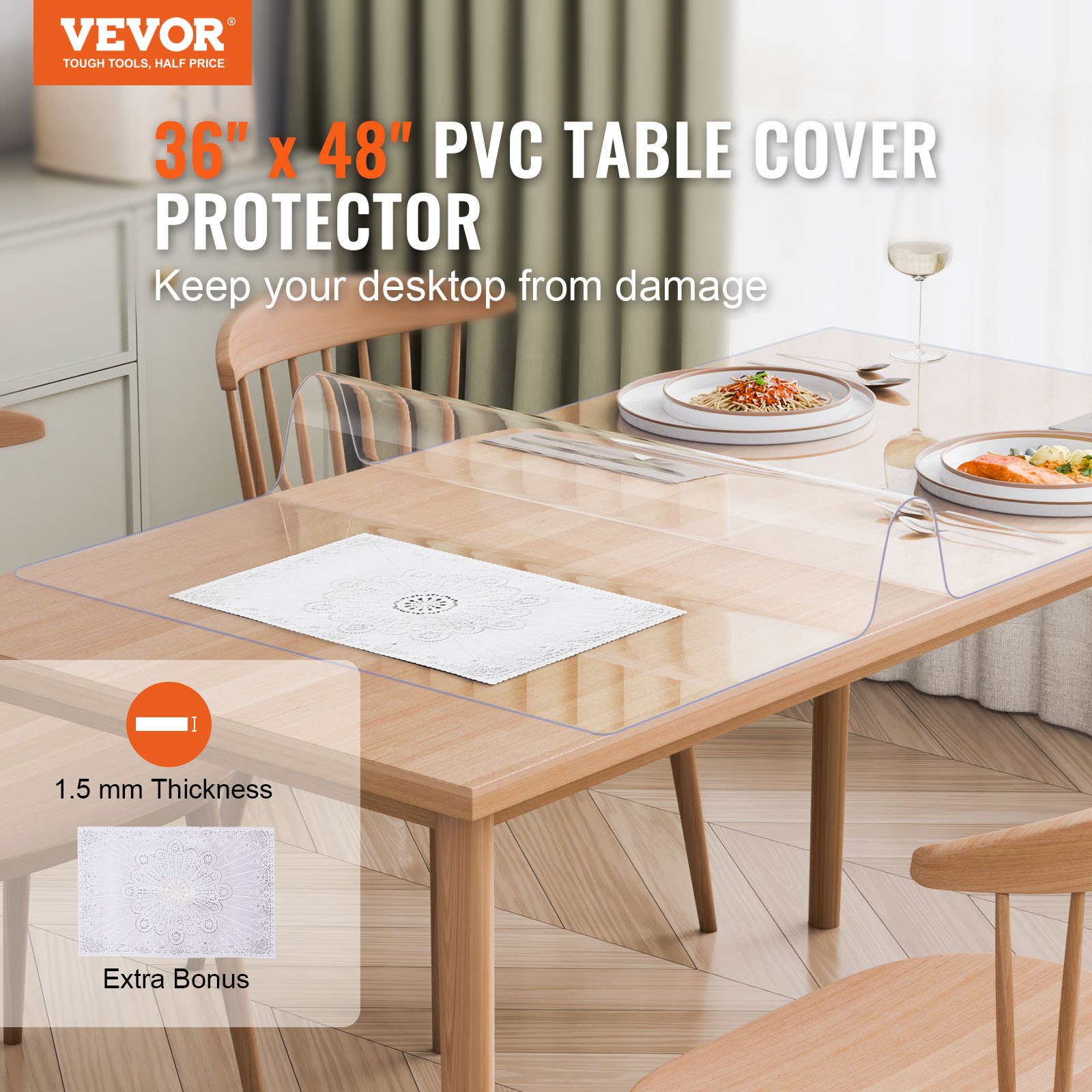 Plastic Table Cover, 36 X 48 Inch 1.5 Mm Thick Clear Protector, Rectangle PVC — image 5