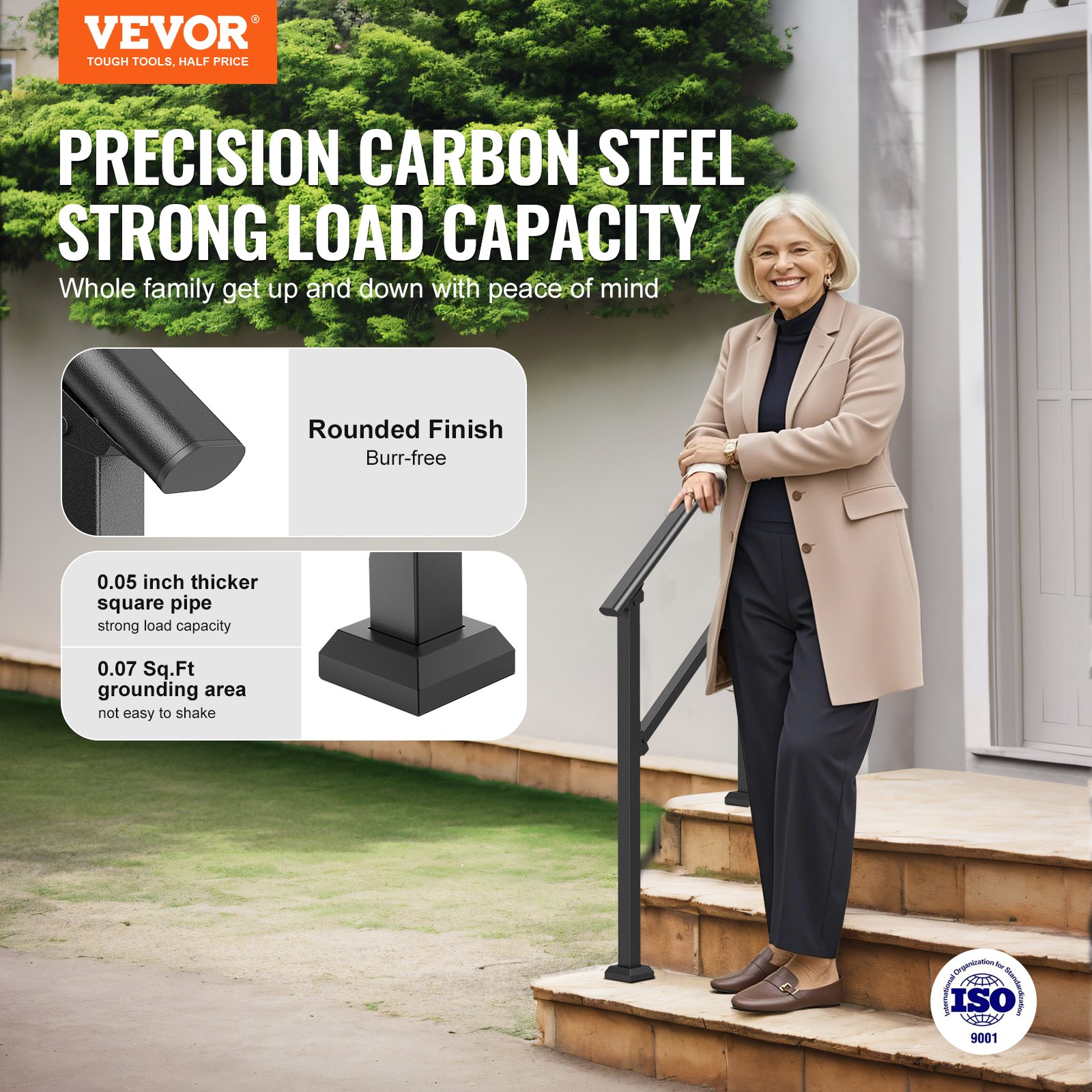 Handrails For Outdoor Steps, 2-3 Step Stair Hand Rail Kit, Transitional Carbon — image 4