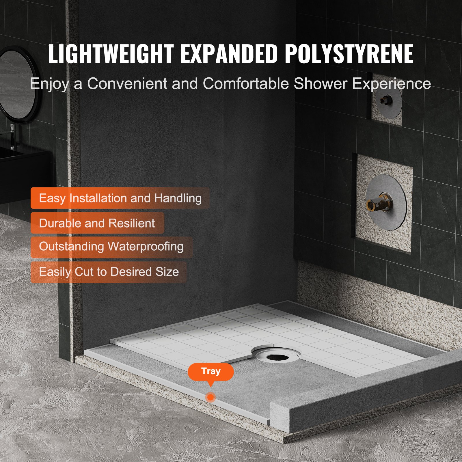 Shower Curb Kit, 1828x1828mm Pan With 160mm Central Drain, Lightweight EPS