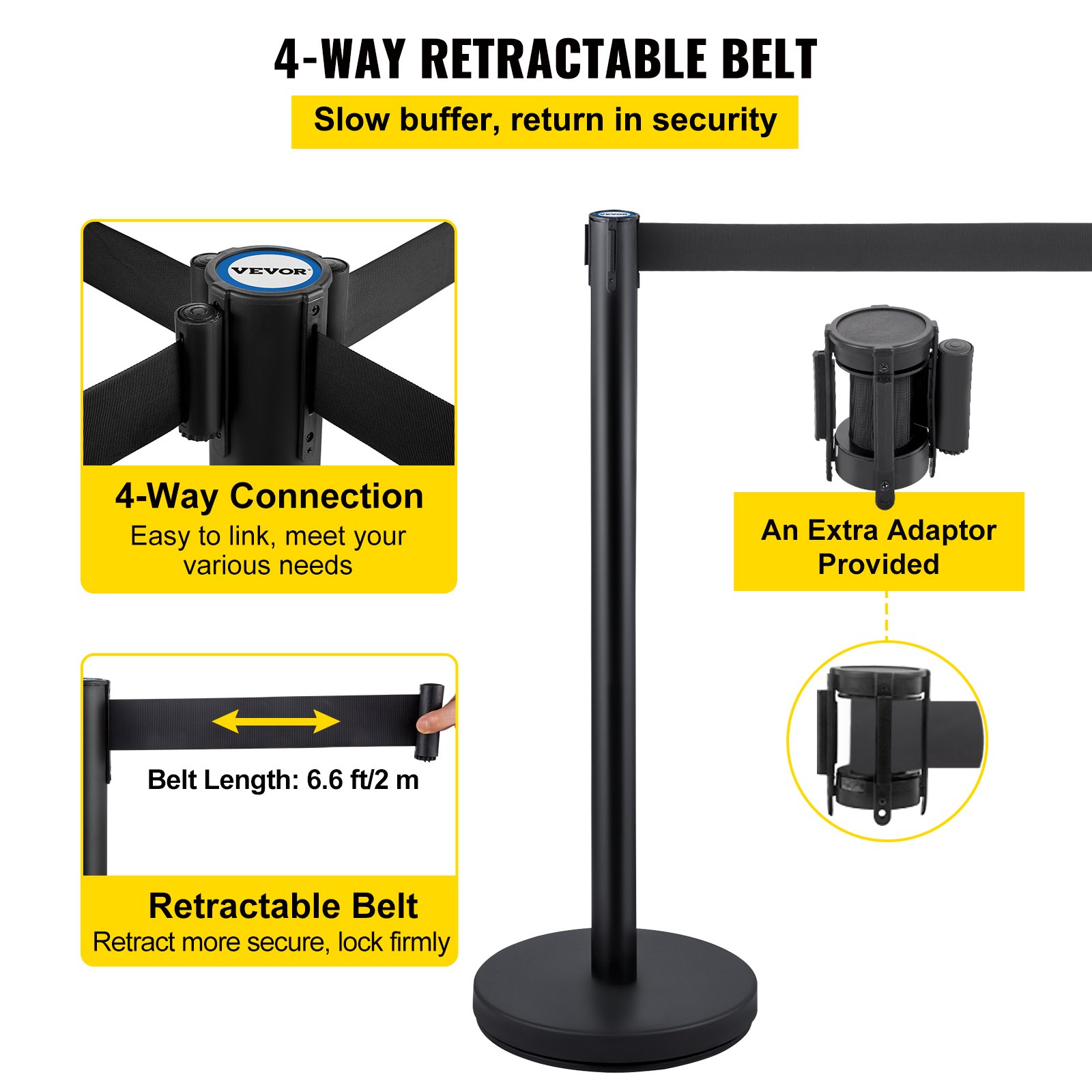 Crowd Control Stanchions, 6-Pack Barriers With 3PCS 6.5FT Retractable Belt — image 4
