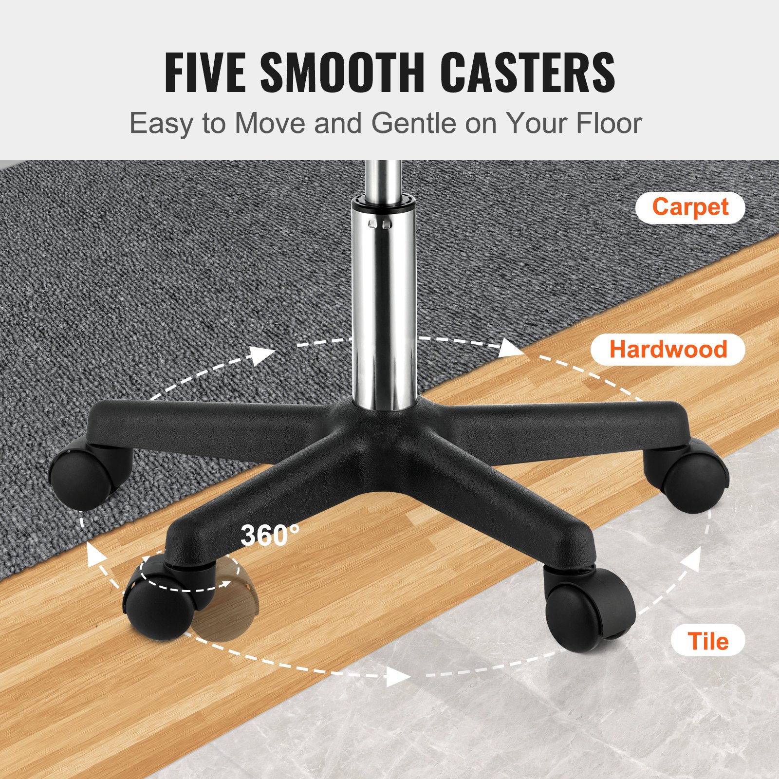 Rolling Stools With Wheels, 181.4 Kg Weight Capacity Adjustable Height Stool