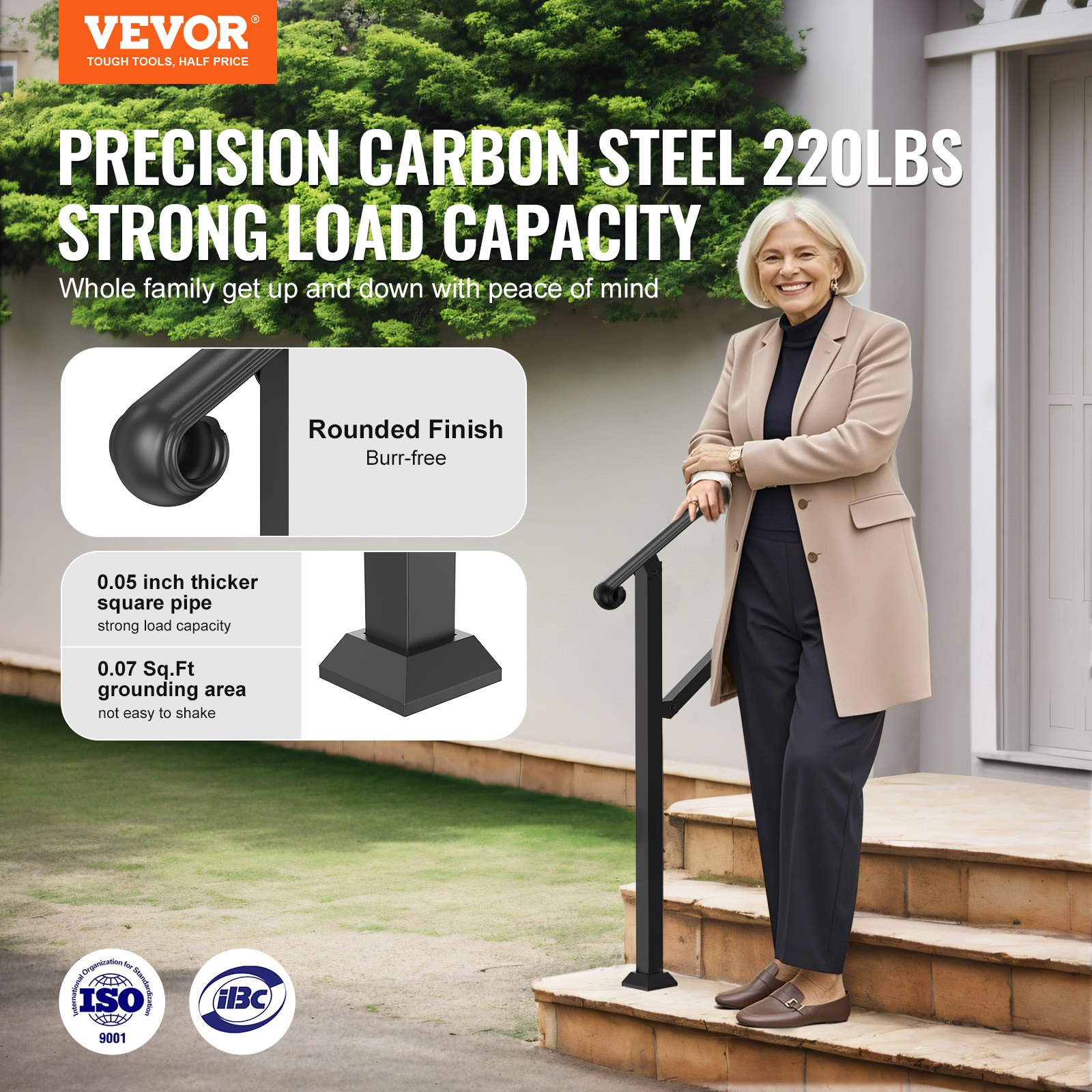 Handrails For Outdoor Steps, 2-3 Step Stair Hand Rail & Indoor Railing Kit — image 2