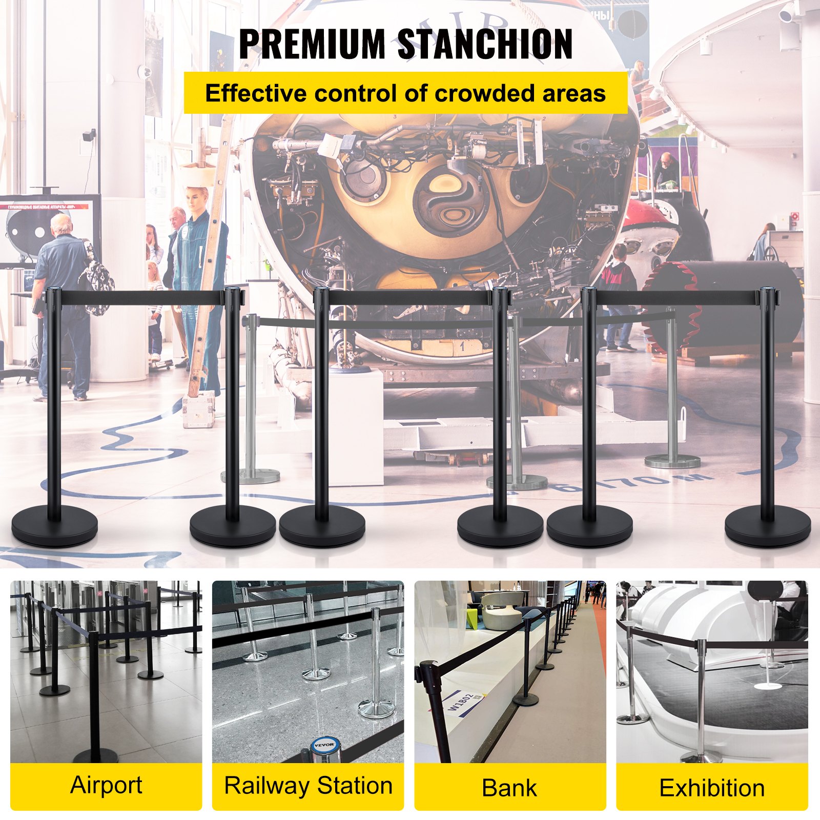 Crowd Control Stanchions, 6-Pack Barriers With 3PCS 6.5FT Retractable Belt — image 3